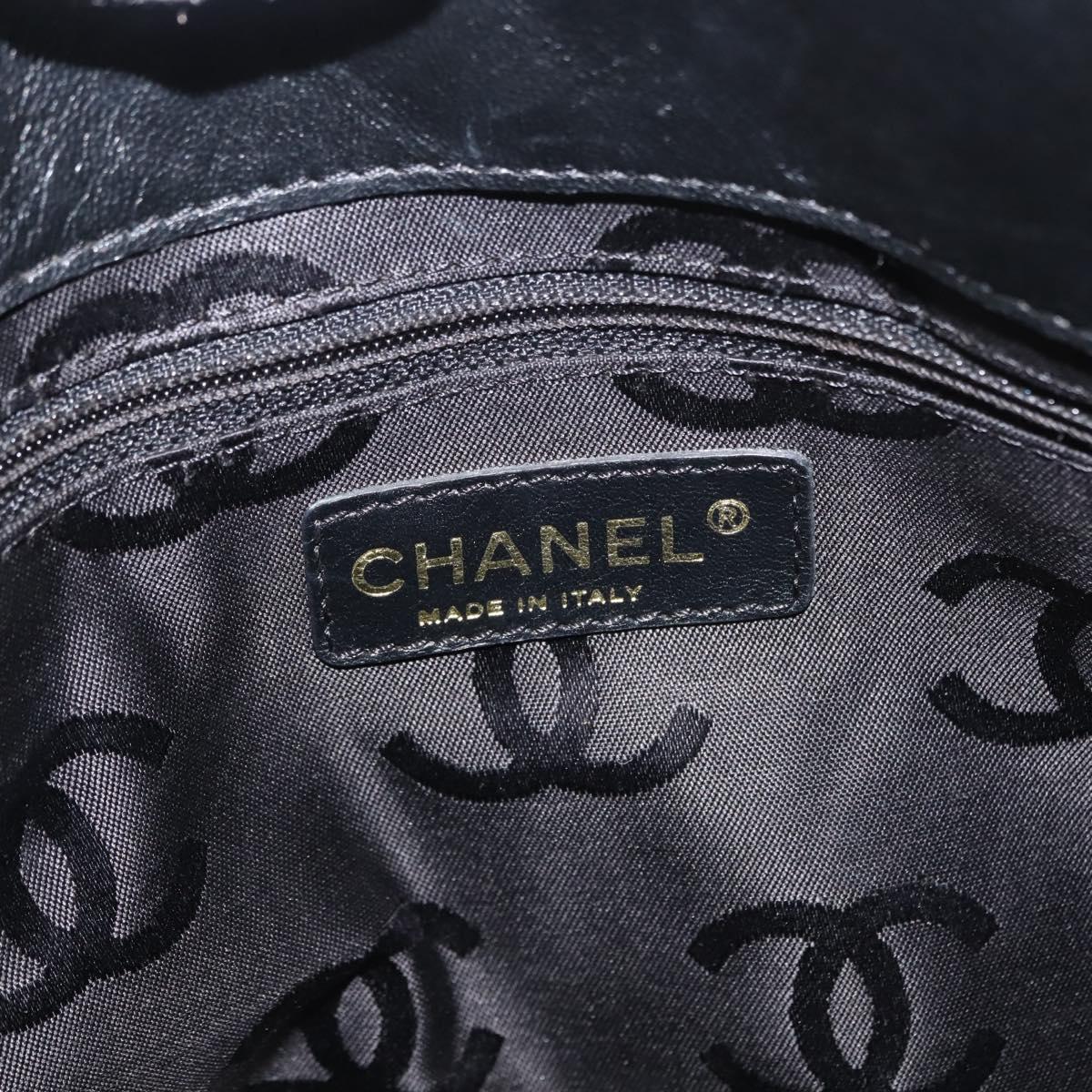 CHANEL Tote Bag Patent leather Black Gold CC Auth 150456