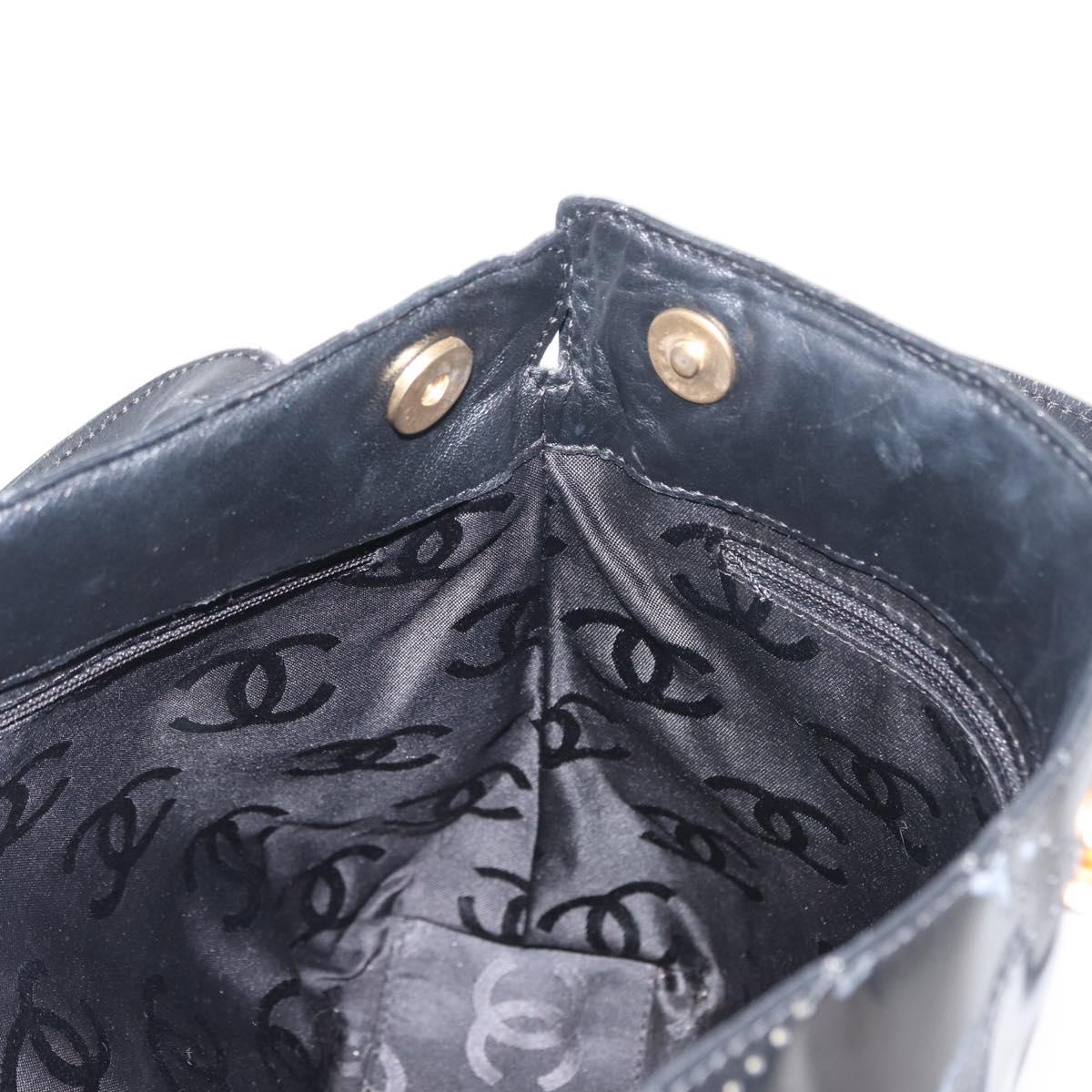 CHANEL Tote Bag Patent leather Black Gold CC Auth 150456