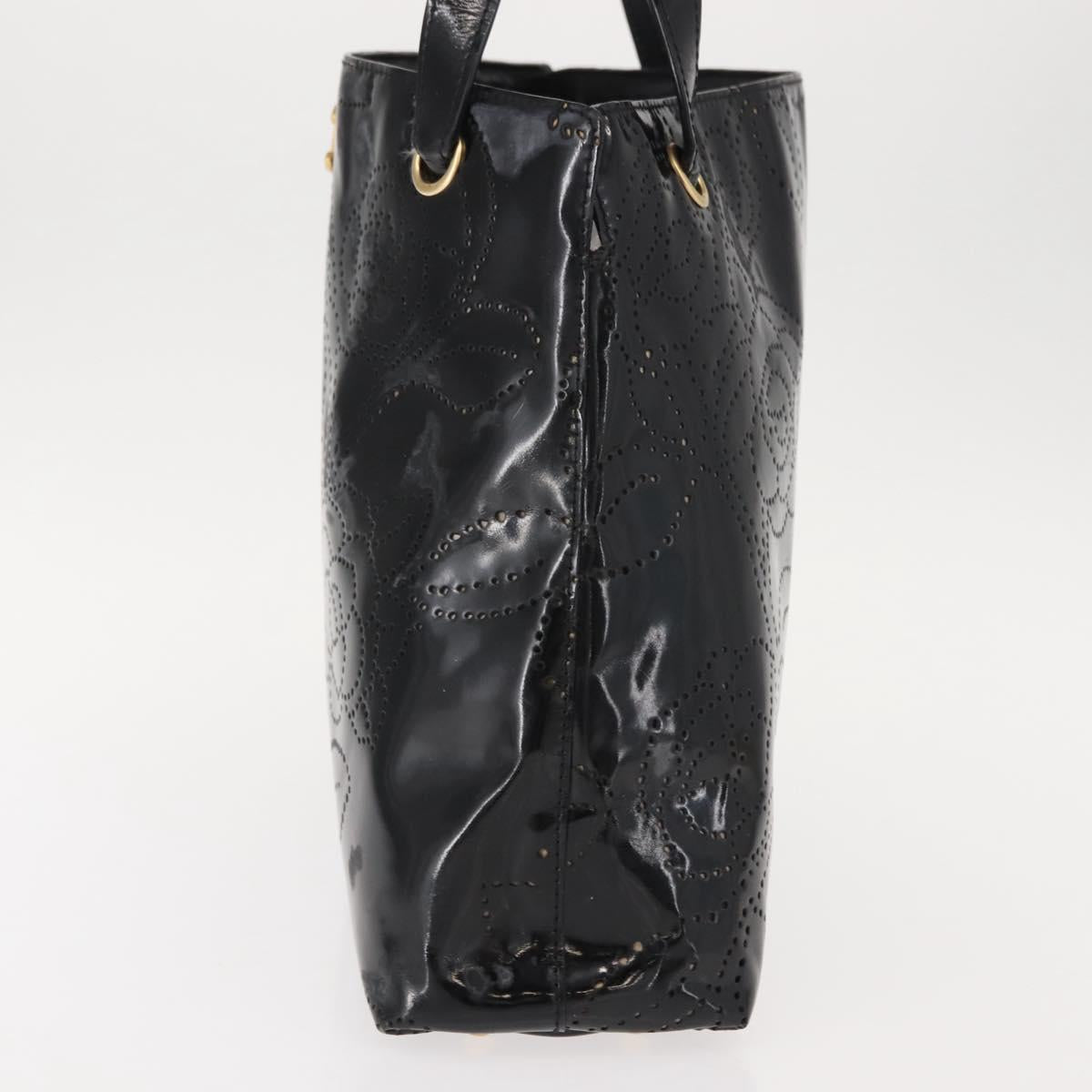 CHANEL Tote Bag Patent leather Black Gold CC Auth 150456