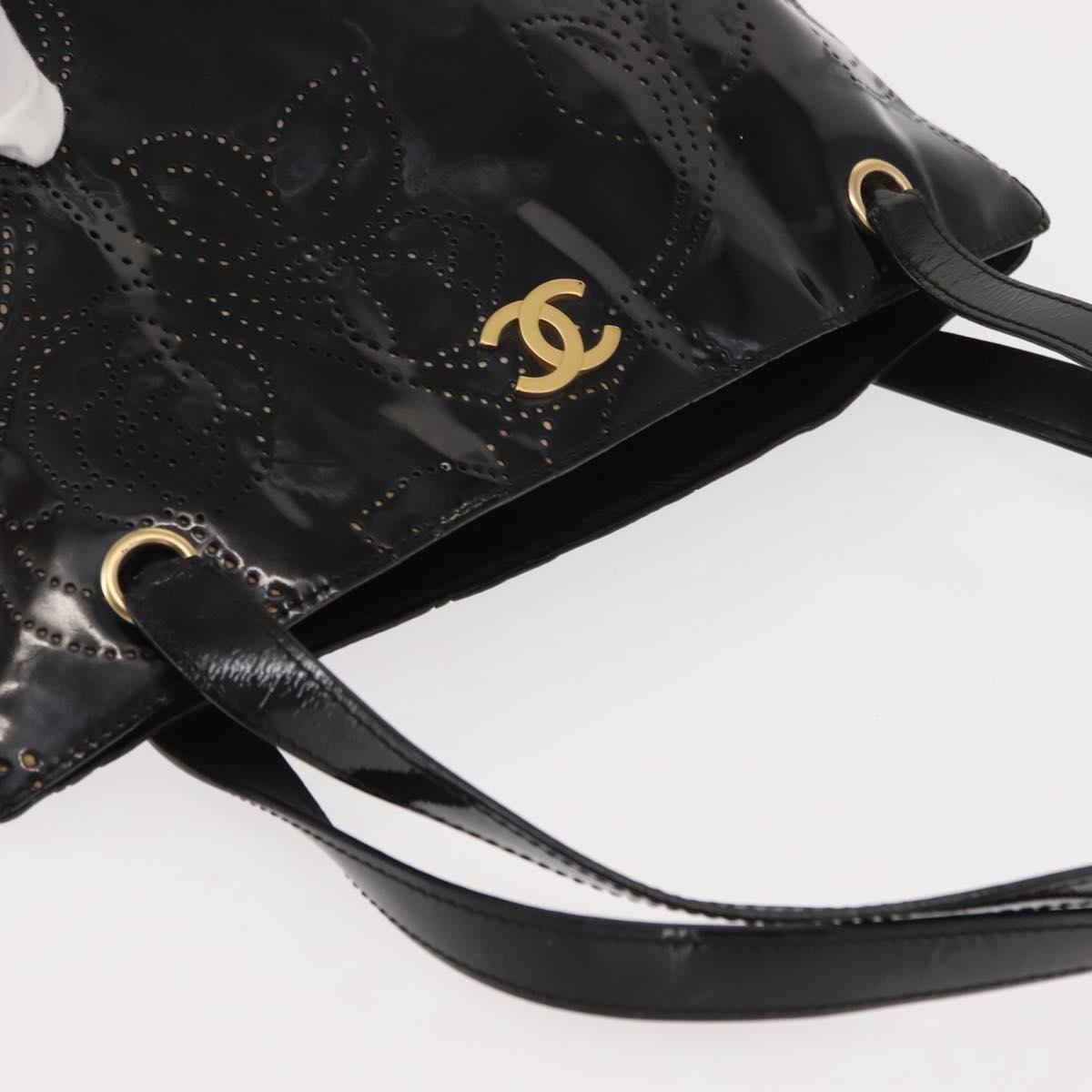 CHANEL Tote Bag Patent leather Black Gold CC Auth 150456