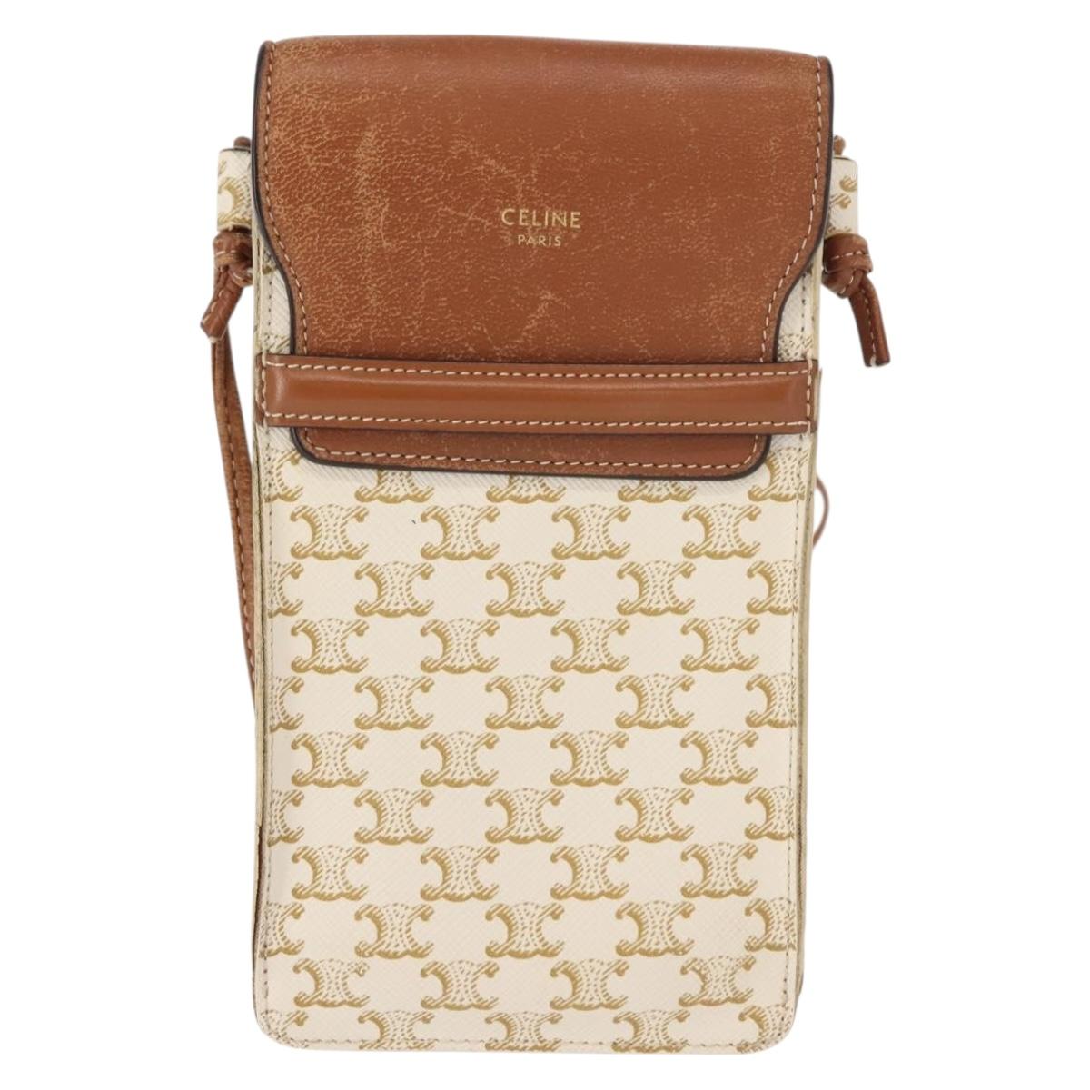 CELINE Triomphe Macadam Canvas Phone Pouch PVC Beige Auth 150473