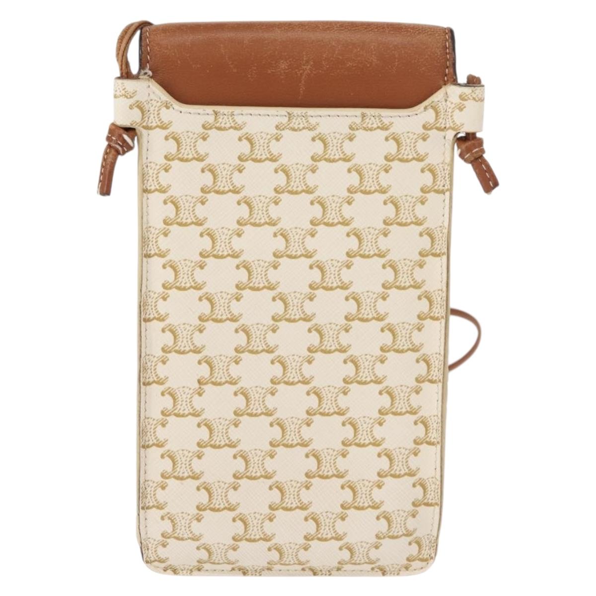 CELINE Triomphe Macadam Canvas Phone Pouch PVC Beige Auth 150473