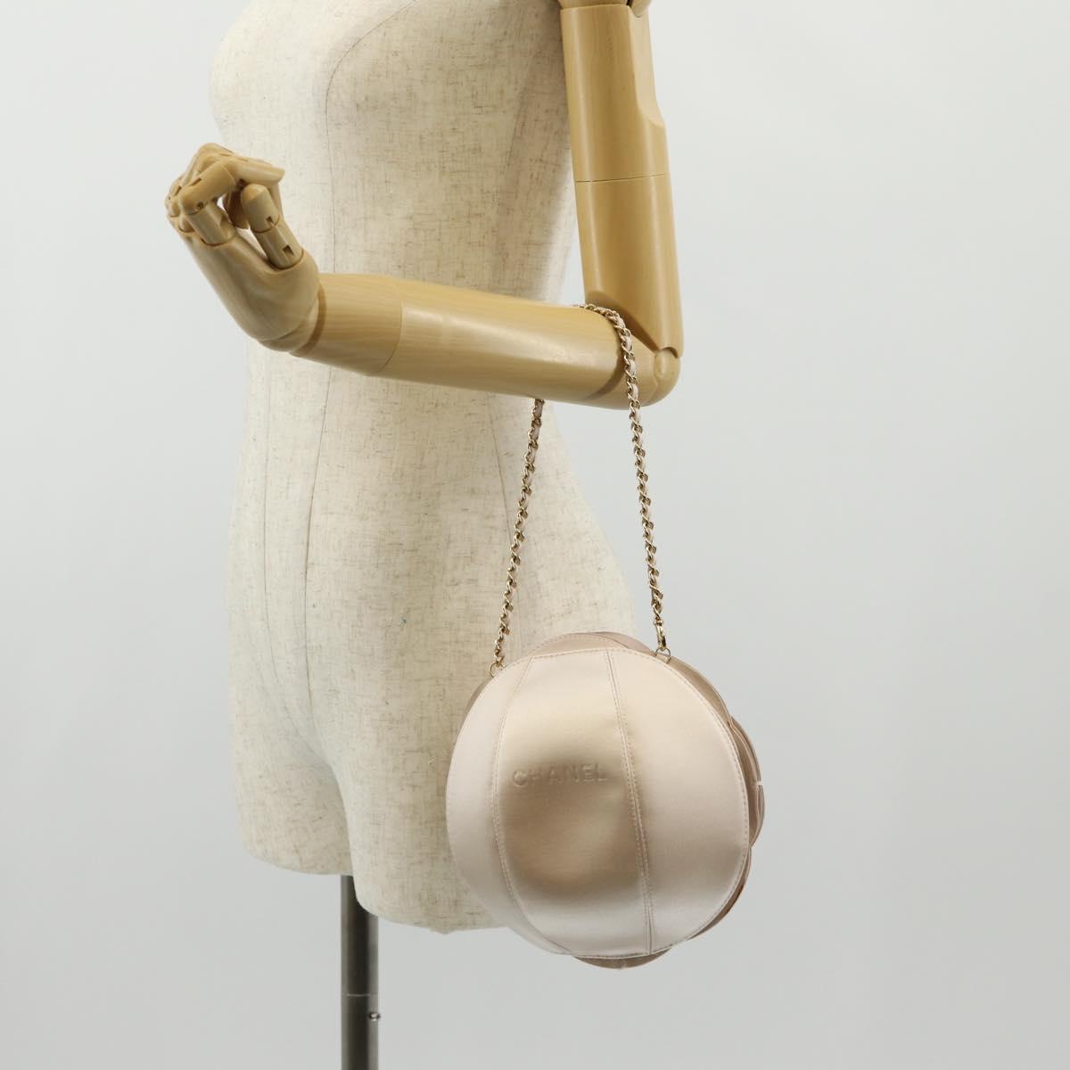 CHANEL Chain Camelia Shoulder Bag Satin Pink Gold CC Auth 150477V