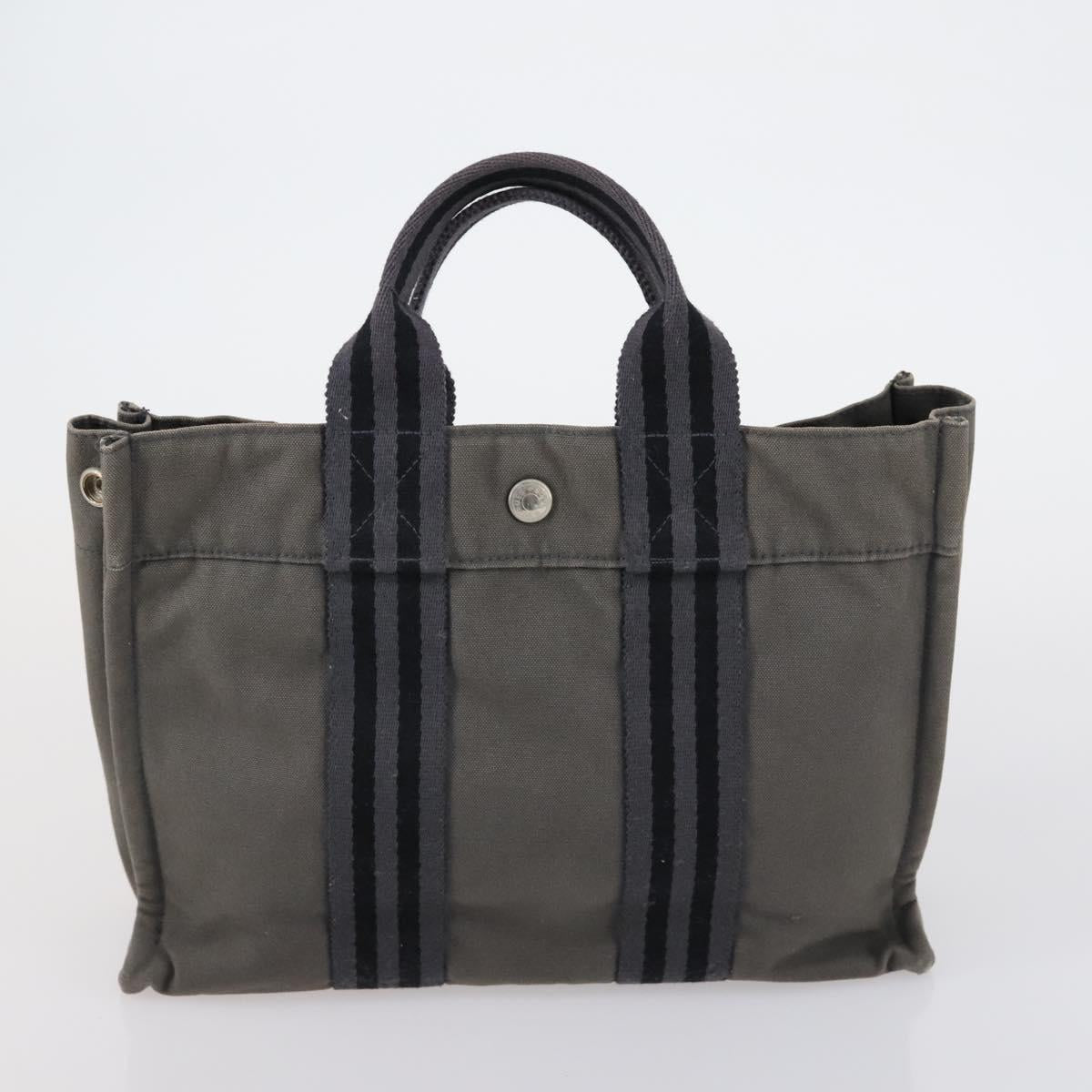 HERMES Fourre Tout Hand Bag Canvas 2 Set Gray Auth 150478
