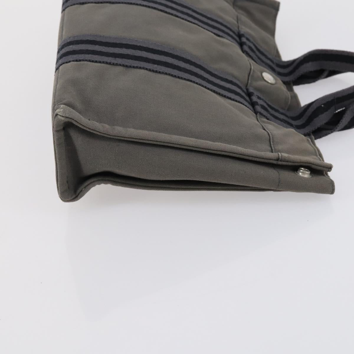 HERMES Fourre Tout Hand Bag Canvas 2 Set Gray Auth 150478