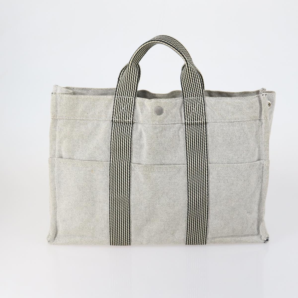 HERMES Fourre Tout Hand Bag Canvas 2 Set Gray Auth 150478