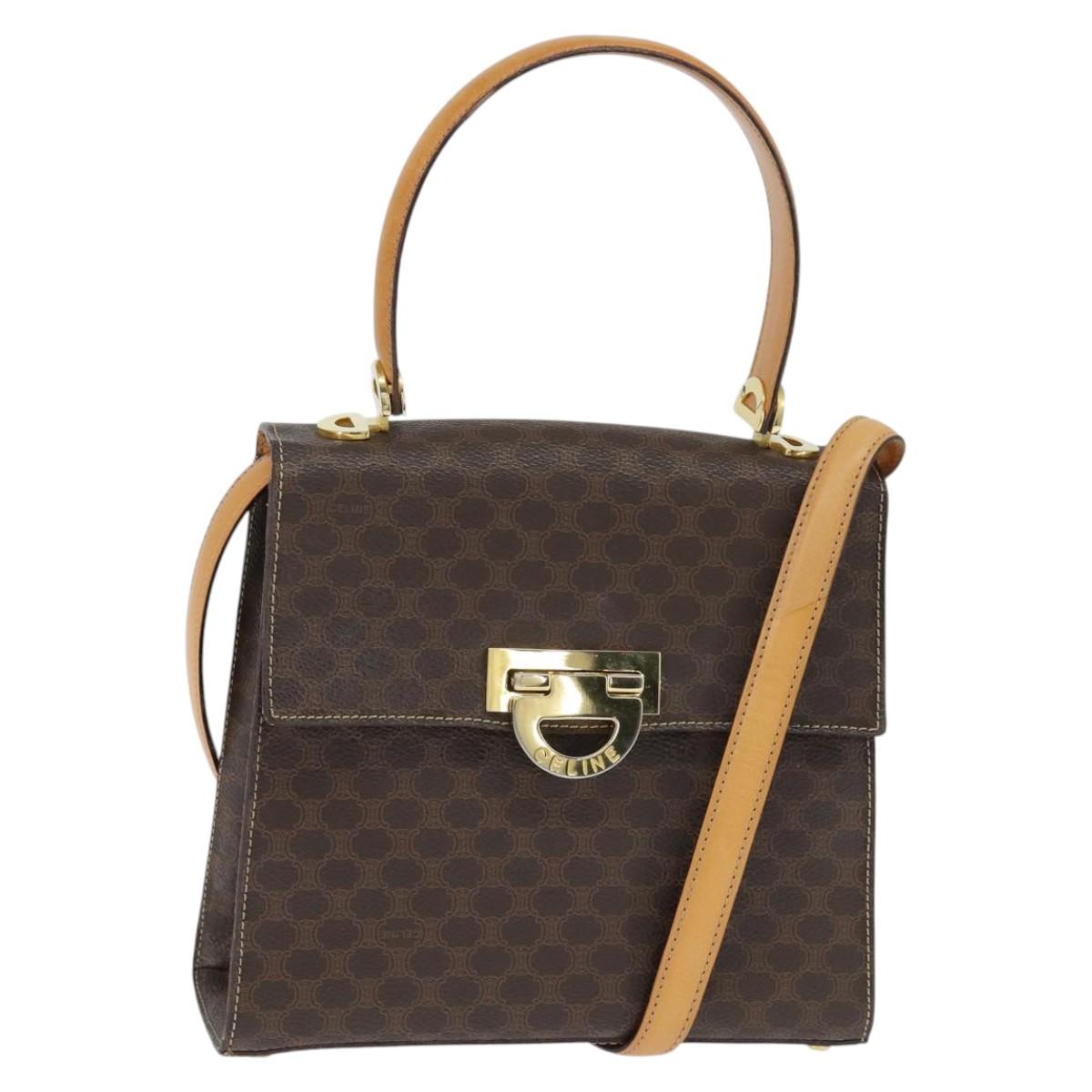 CELINE Macadam Canvas Hand Bag PVC Leather 2way Brown Gold Auth 150512