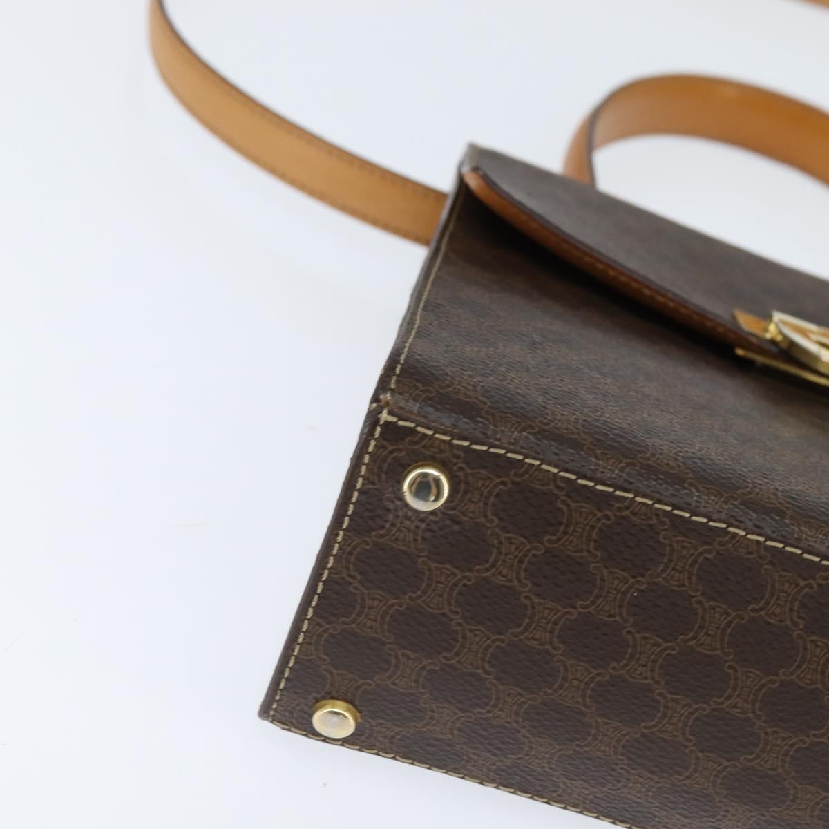 CELINE Macadam Canvas Hand Bag PVC Leather 2way Brown Gold Auth 150512
