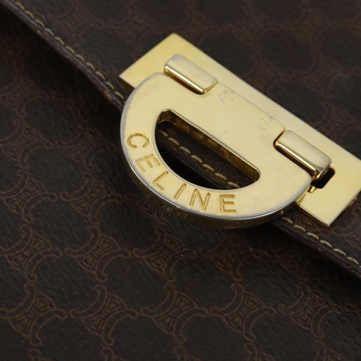 CELINE Macadam Canvas Hand Bag PVC Leather 2way Brown Gold Auth 150512