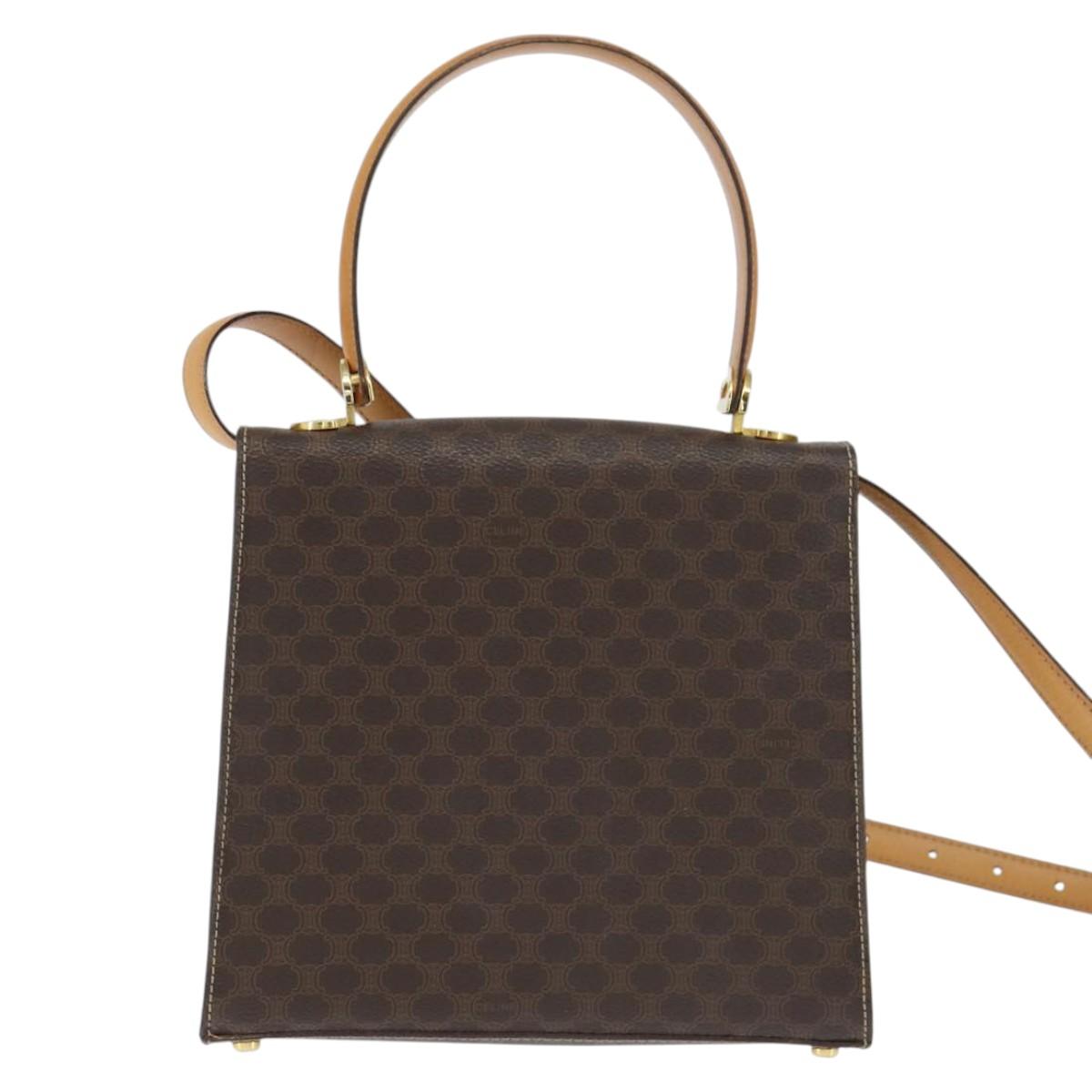 CELINE Macadam Canvas Hand Bag PVC Leather 2way Brown Gold Auth 150512