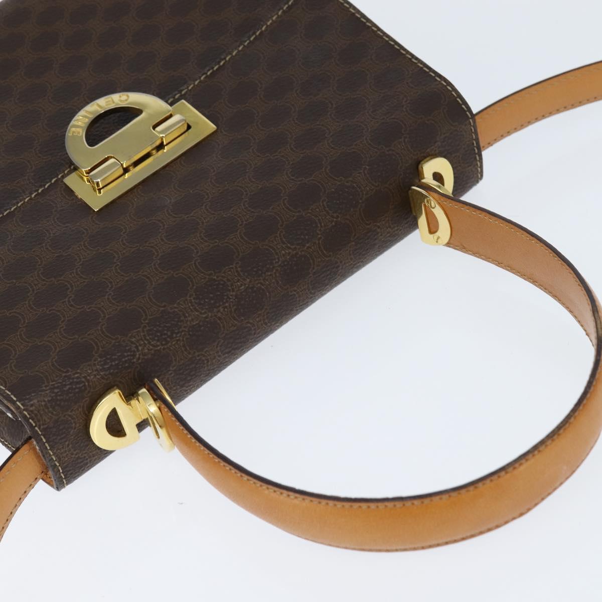 CELINE Macadam Canvas Hand Bag PVC Leather 2way Brown Gold Auth 150512