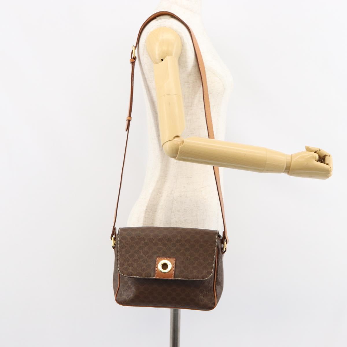 CELINE Macadam Canvas Circle Shoulder Bag PVC Leather Brown Gold Auth 150513