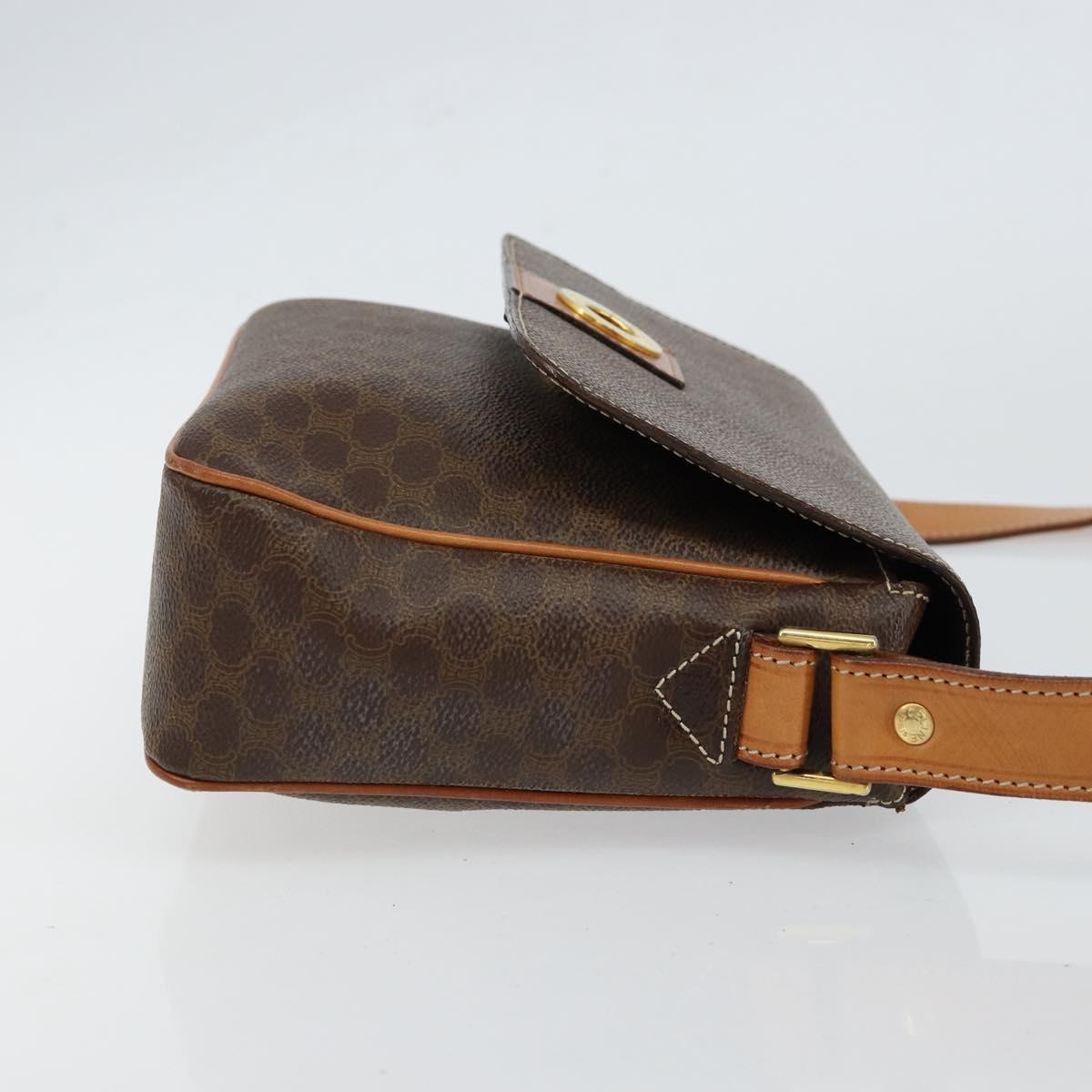 CELINE Macadam Canvas Circle Shoulder Bag PVC Leather Brown Gold Auth 150513