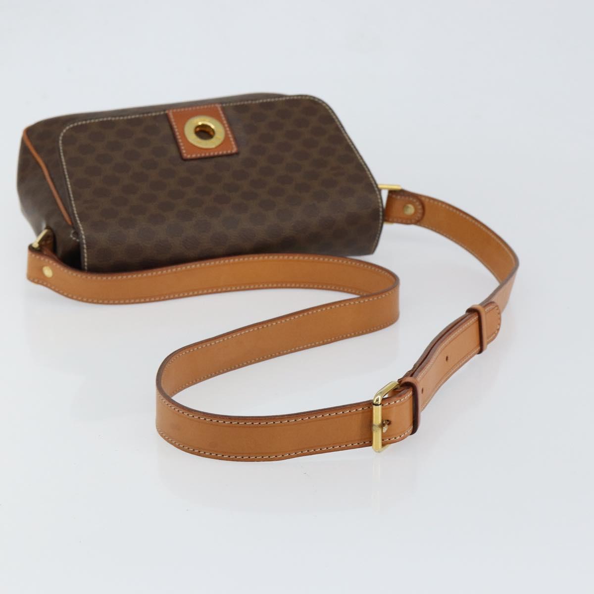 CELINE Macadam Canvas Circle Shoulder Bag PVC Leather Brown Gold Auth 150513