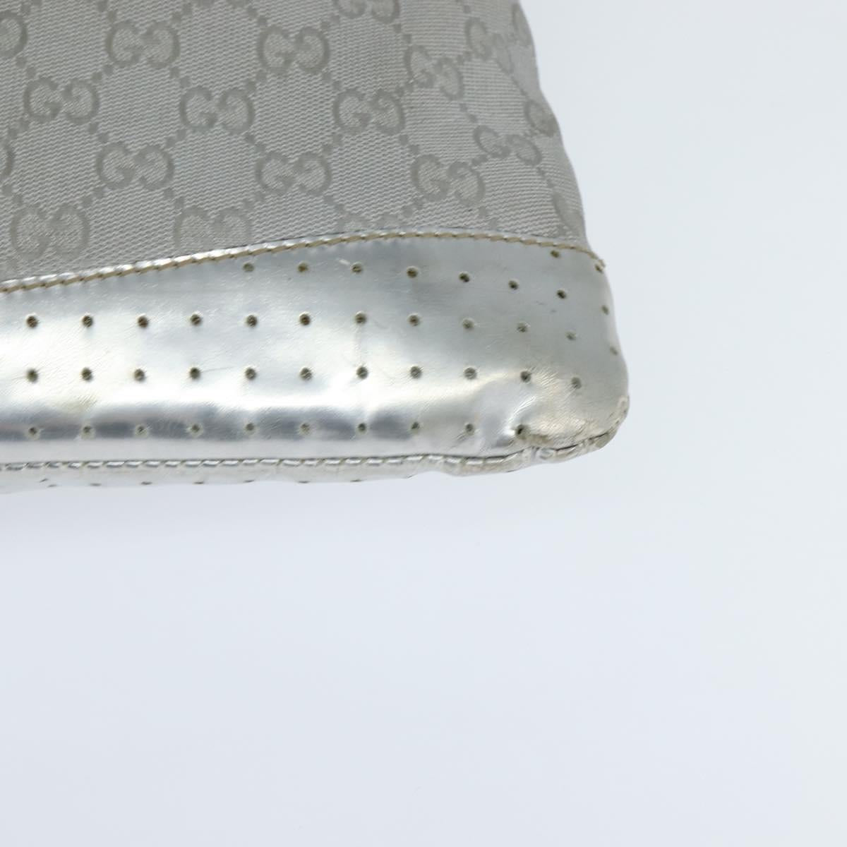 GUCCI GG Canvas Sherry Line Shoulder Bag Gray Silver 145857 Auth 150515