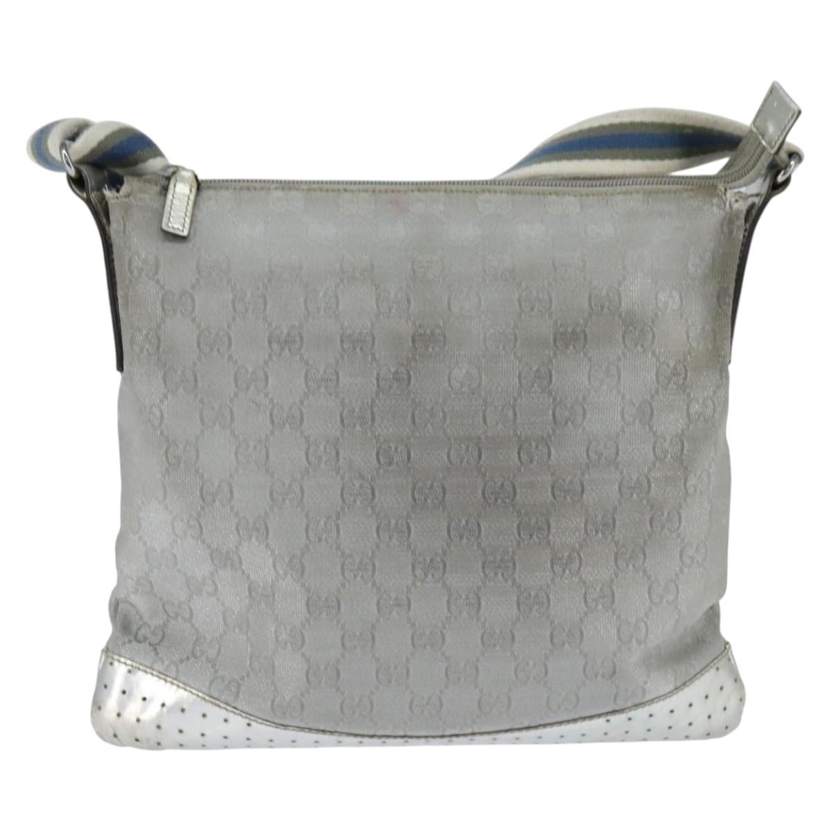 GUCCI GG Canvas Sherry Line Shoulder Bag Gray Silver 145857 Auth 150515