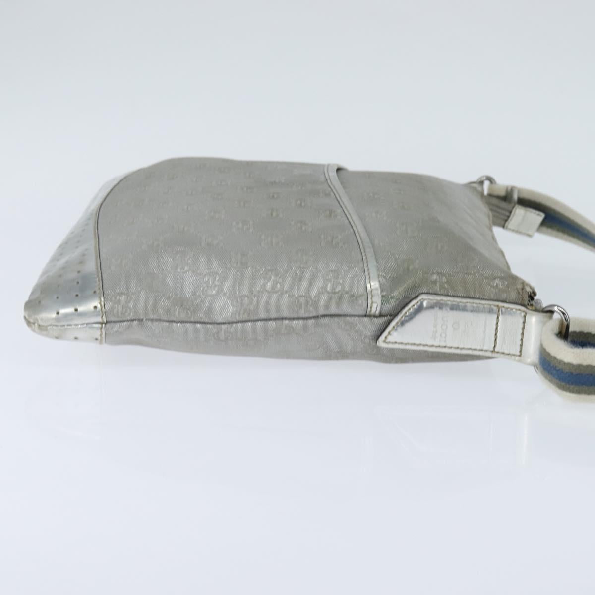 GUCCI GG Canvas Sherry Line Shoulder Bag Gray Silver 145857 Auth 150515