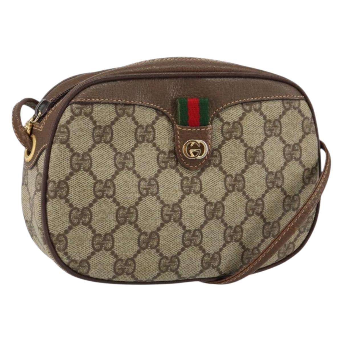 GUCCI GG Supreme Web Sherry Line Shoulder Bag PVC Beige Red Green Auth 150518