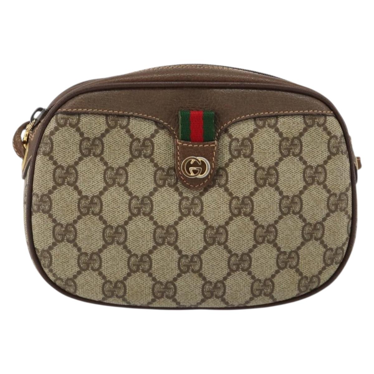 GUCCI GG Supreme Web Sherry Line Shoulder Bag PVC Beige Red Green Auth 150518