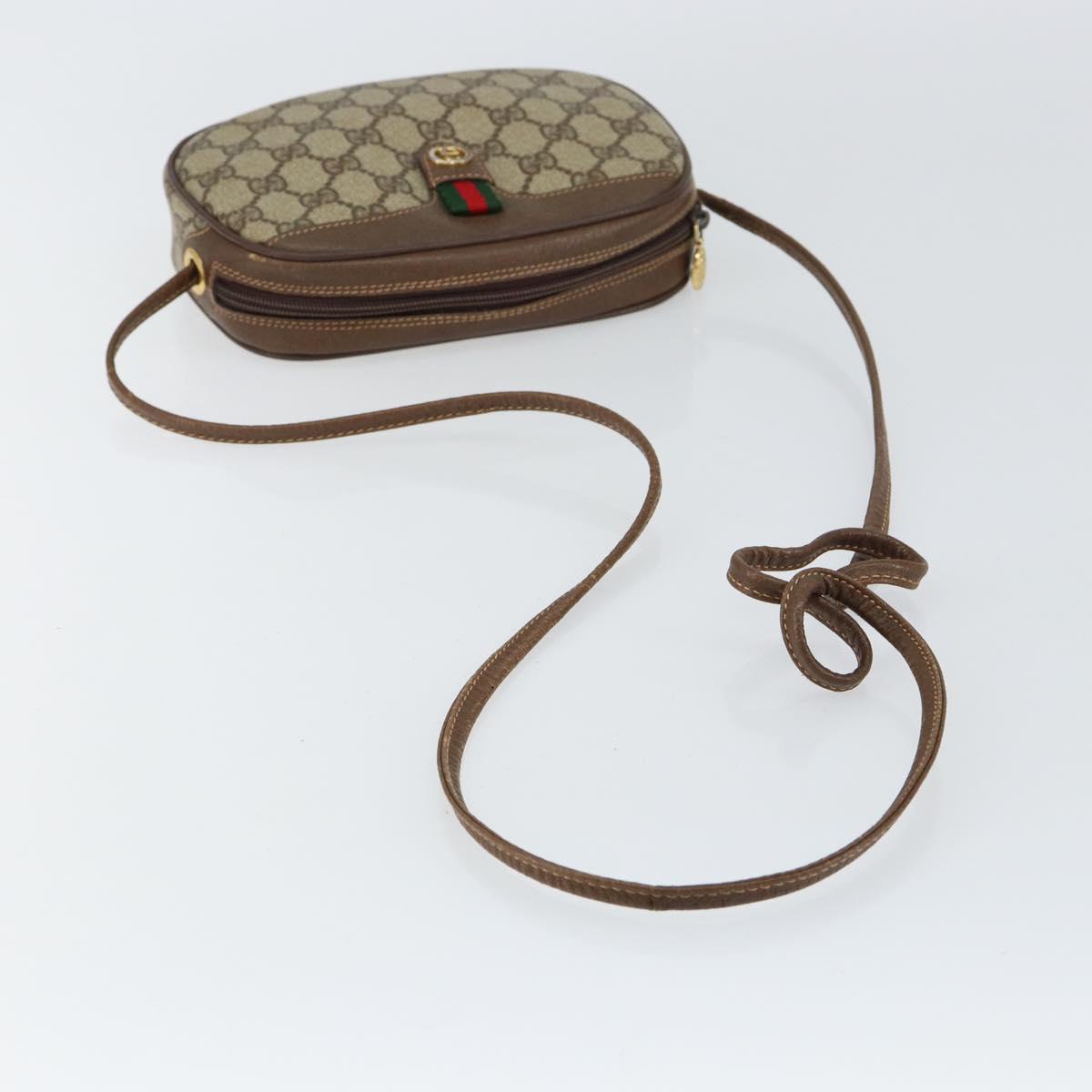 GUCCI GG Supreme Web Sherry Line Shoulder Bag PVC Beige Red Green Auth 150518