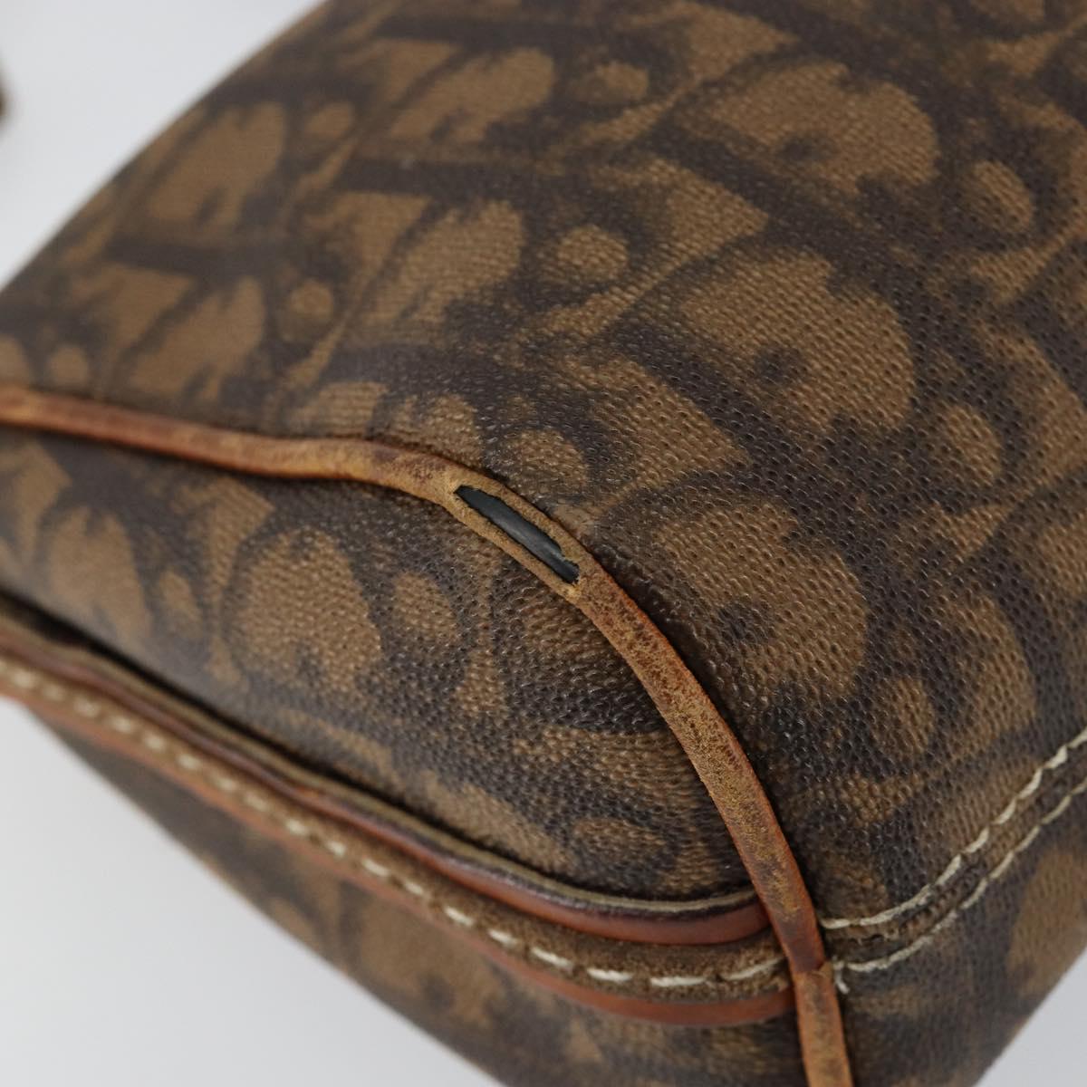 Christian Dior Trotter Canvas Romantic Chain Bag PVC Brown Silver Auth 150521