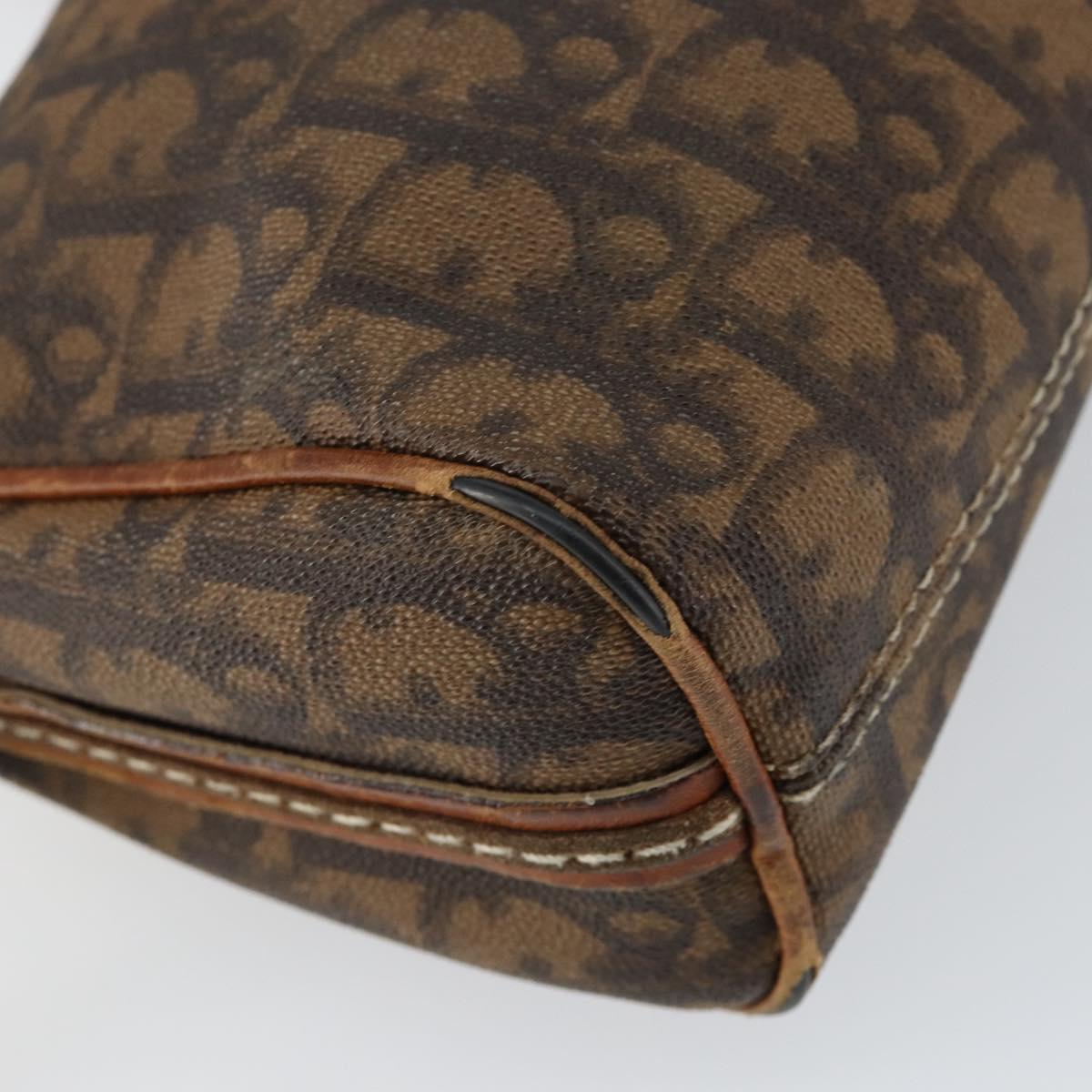 Christian Dior Trotter Canvas Romantic Chain Bag PVC Brown Silver Auth 150521