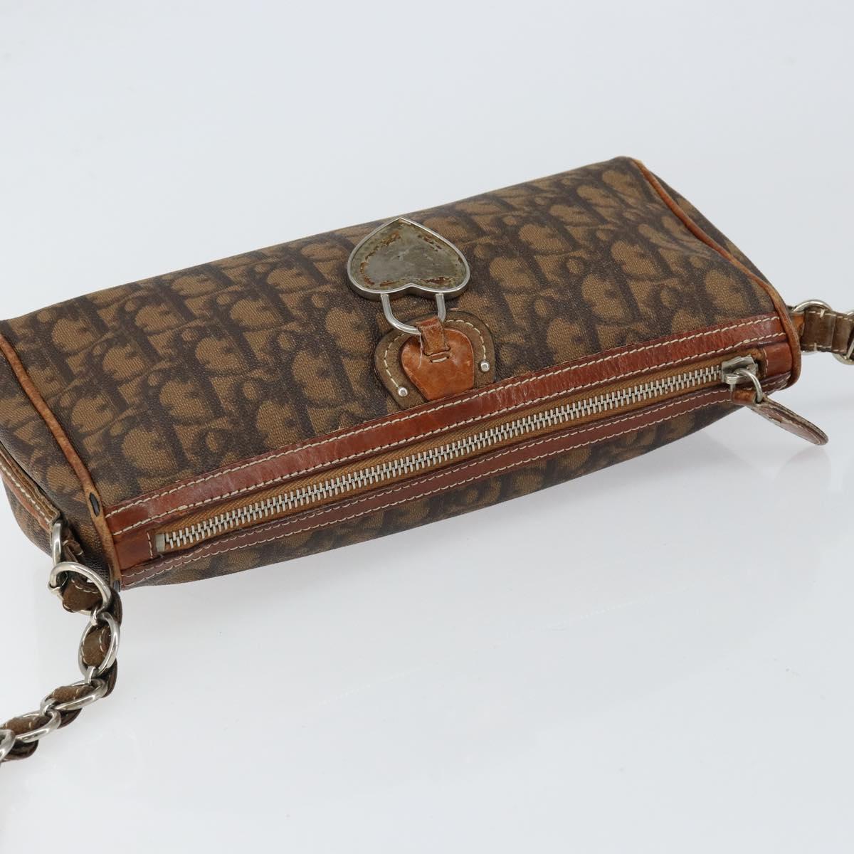 Christian Dior Trotter Canvas Romantic Chain Bag PVC Brown Silver Auth 150521