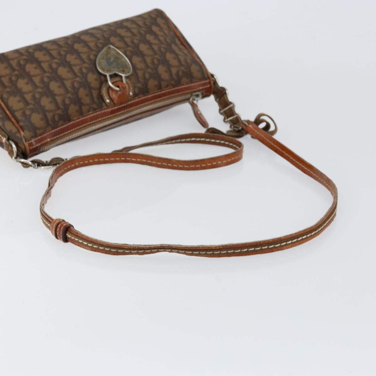 Christian Dior Trotter Canvas Romantic Chain Bag PVC Brown Silver Auth 150521