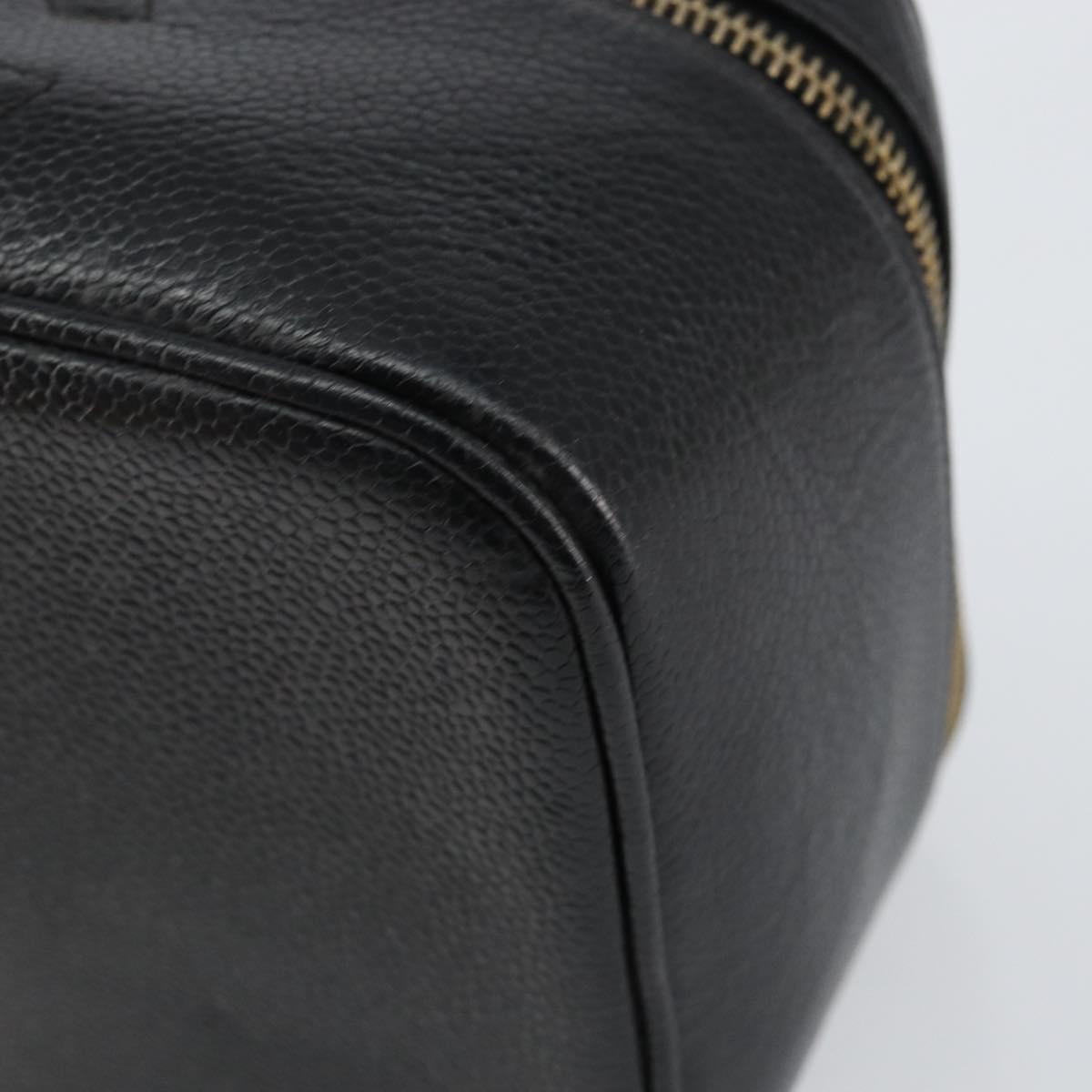 CHANEL Vanity Hand Bag Caviar Skin Black Gold CC Auth 150535