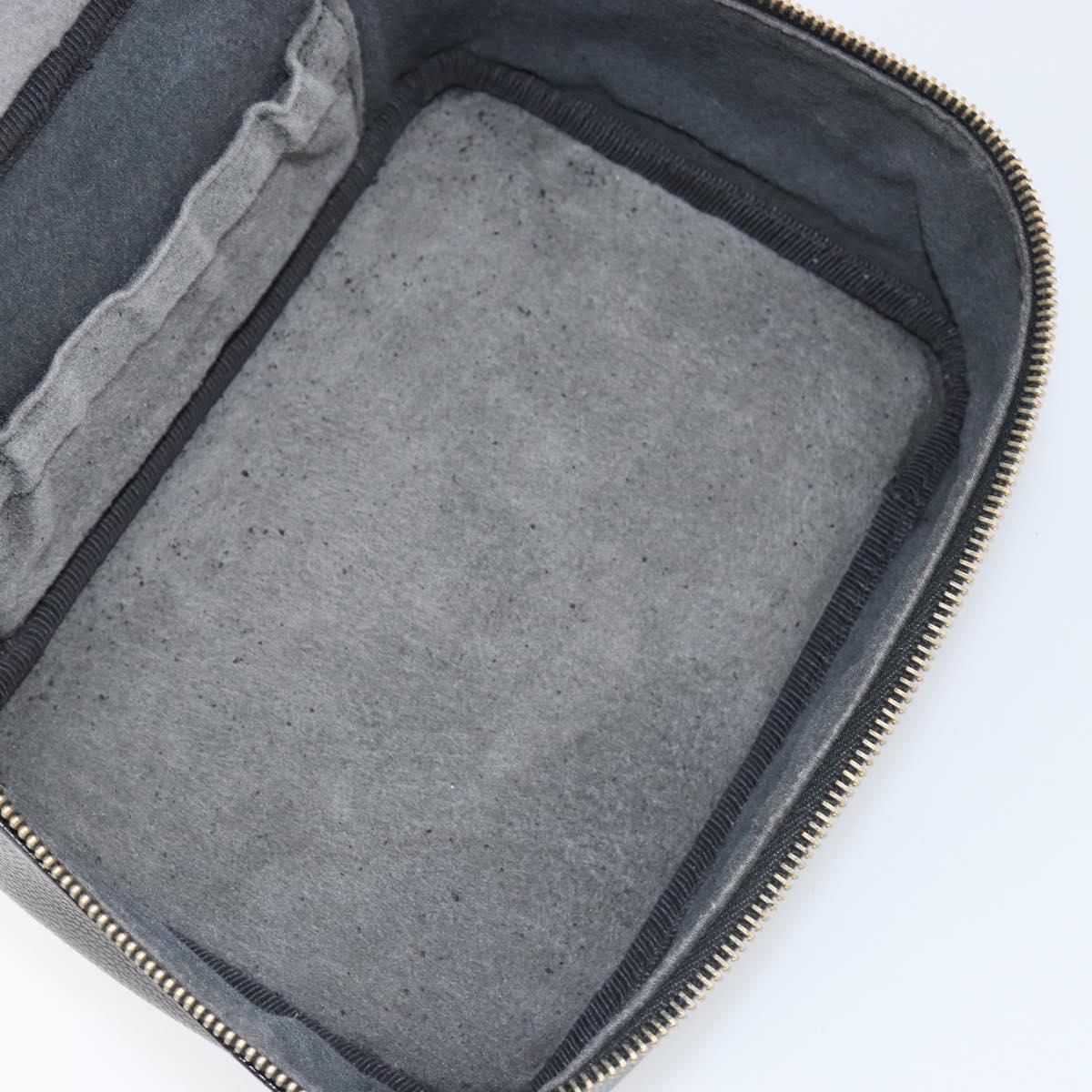 CHANEL Vanity Hand Bag Caviar Skin Black Gold CC Auth 150535