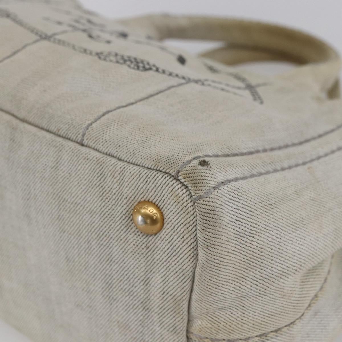 PRADA Canapa PM Hand Bag Canvas Gray Gold Auth 150536