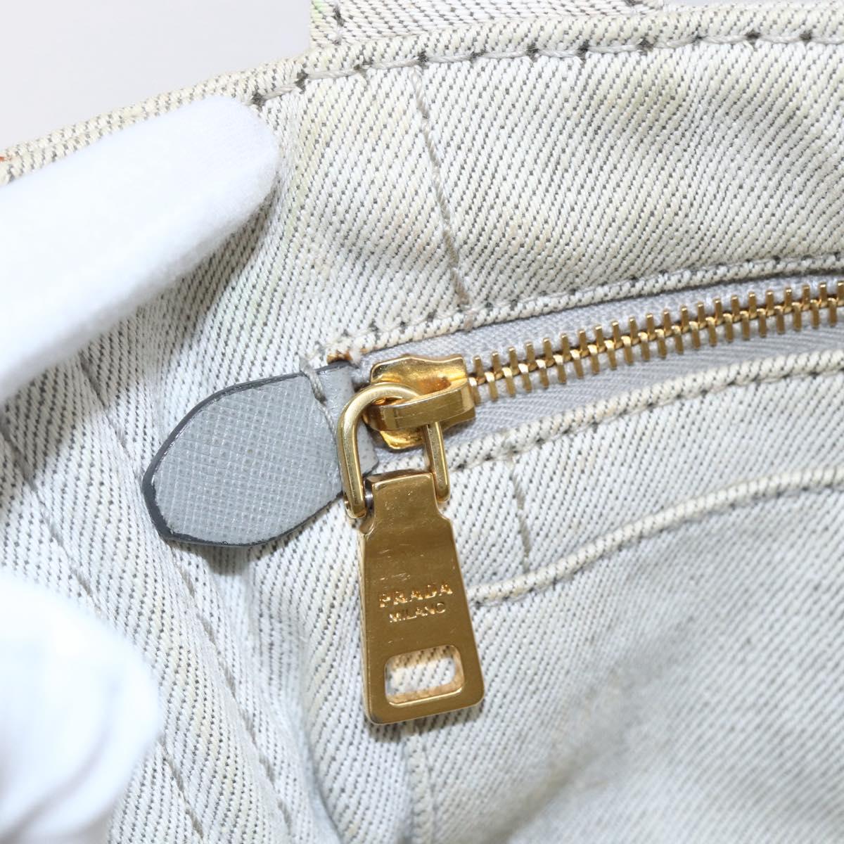 PRADA Canapa PM Hand Bag Canvas Gray Gold Auth 150536