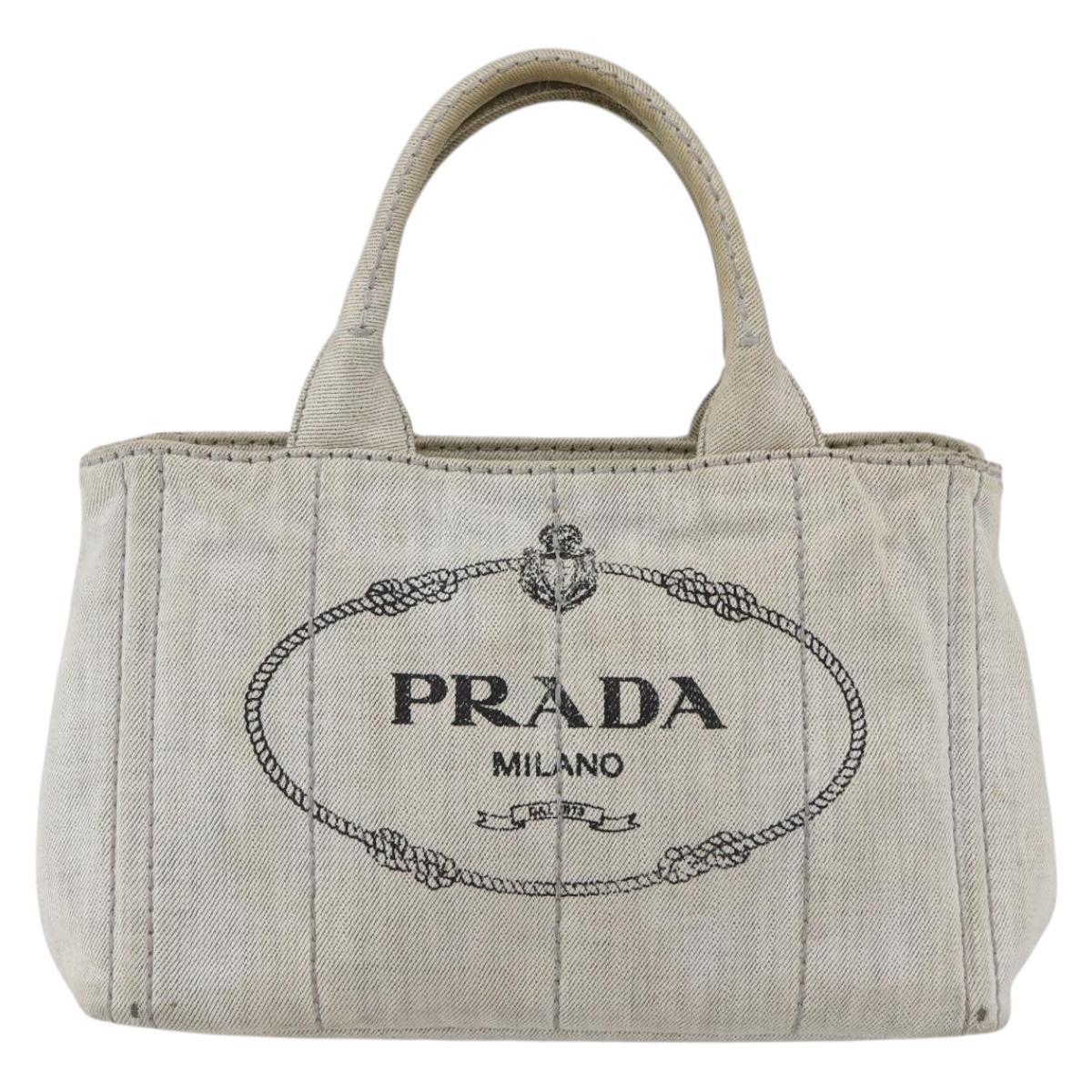 PRADA Canapa PM Hand Bag Canvas Gray Gold Auth 150536