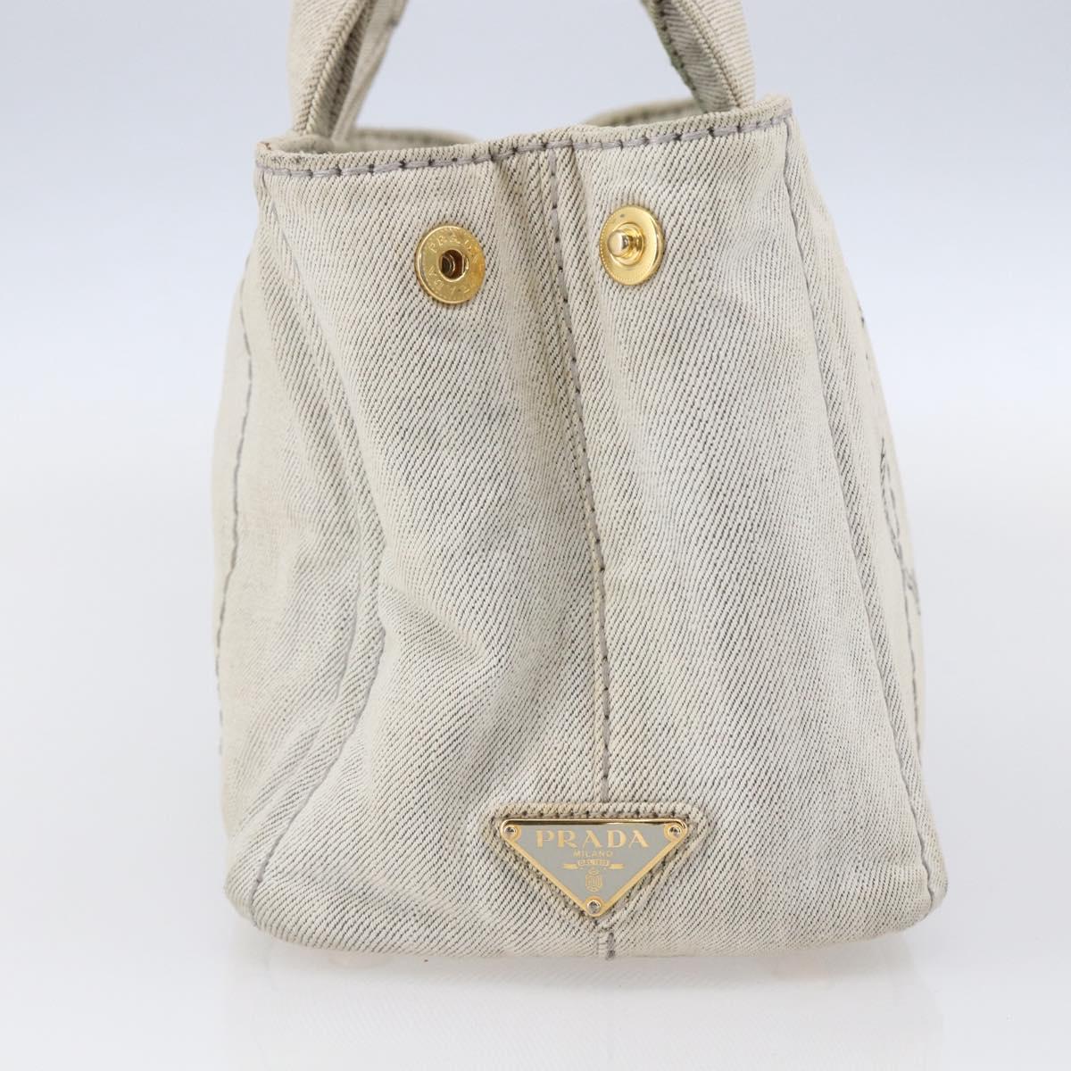 PRADA Canapa PM Hand Bag Canvas Gray Gold Auth 150536