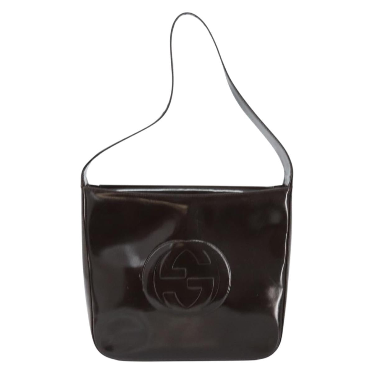GUCCI Soho Shoulder Bag Patent leather Brown Silver 000 1046 0506 Auth 150547