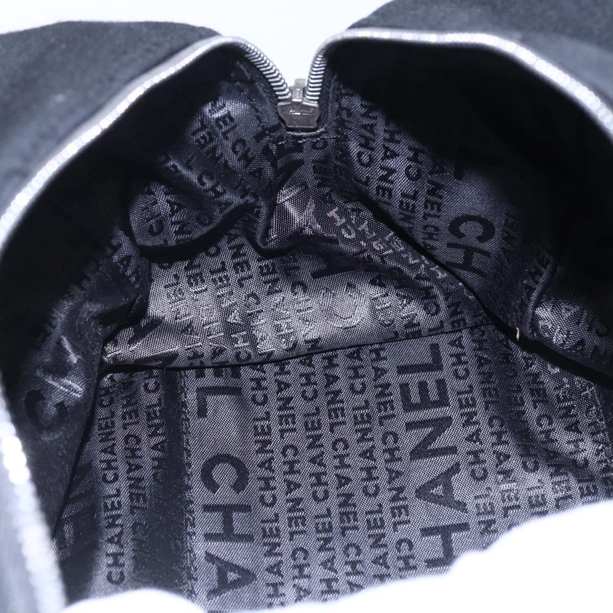 CHANEL COCO Mark Hand Bag Cotton Silver Black CC Auth 150550