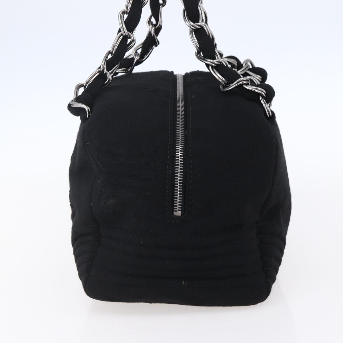 CHANEL COCO Mark Hand Bag Cotton Silver Black CC Auth 150550