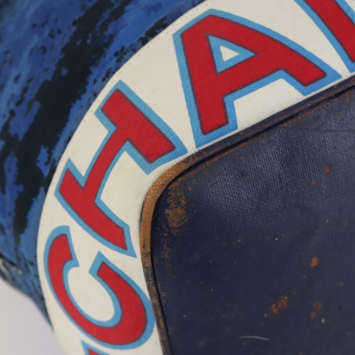 CHANEL Surfline Tote Bag Canvas Blue White CC Auth 150551