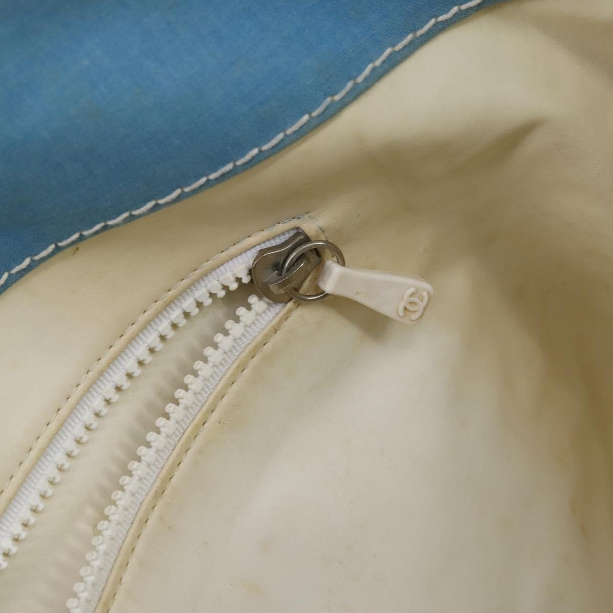 CHANEL Surfline Tote Bag Canvas Blue White CC Auth 150551