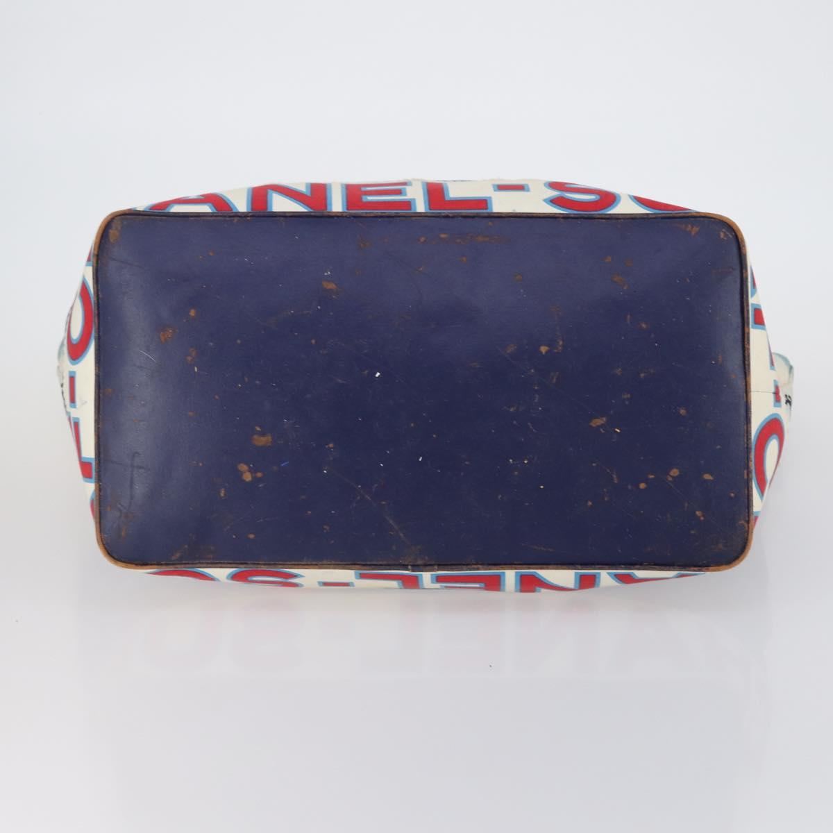 CHANEL Surfline Tote Bag Canvas Blue White CC Auth 150551