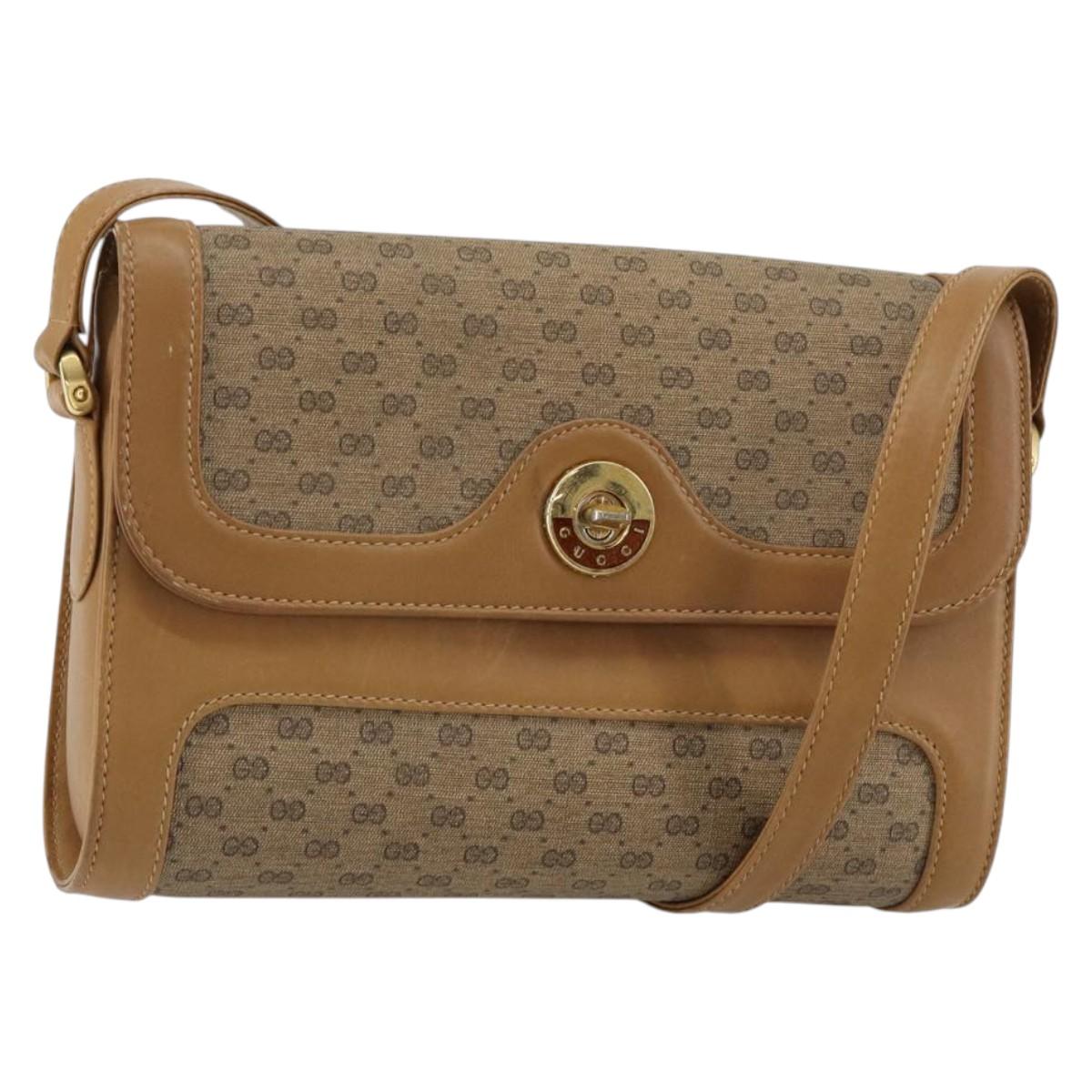GUCCI Micro GG Supreme Shoulder Bag PVC Beige Gold Auth 150552
