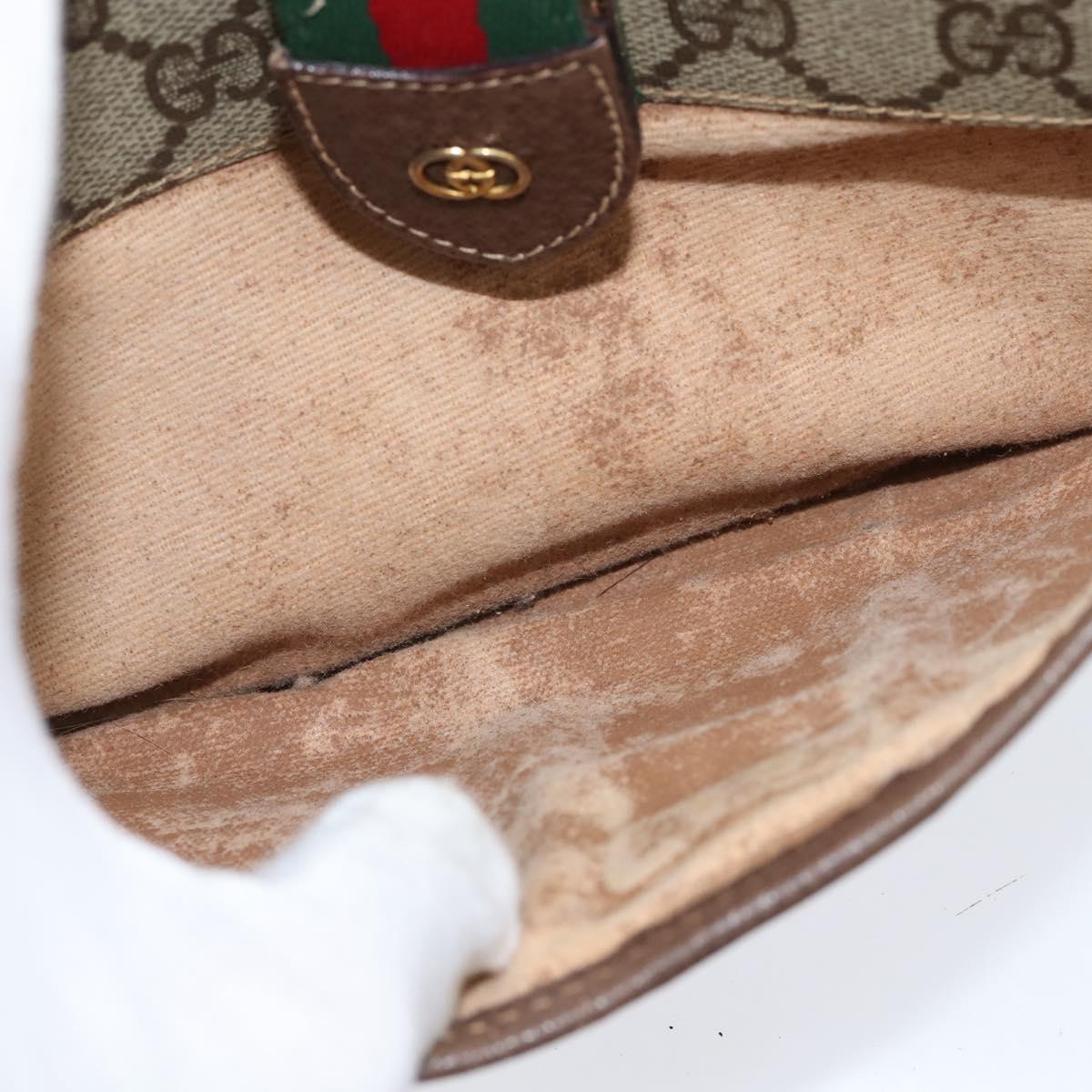 GUCCI GG Supreme Web Sherry Line Bag PVC Beige Gold 001 754 6177 Auth 150554