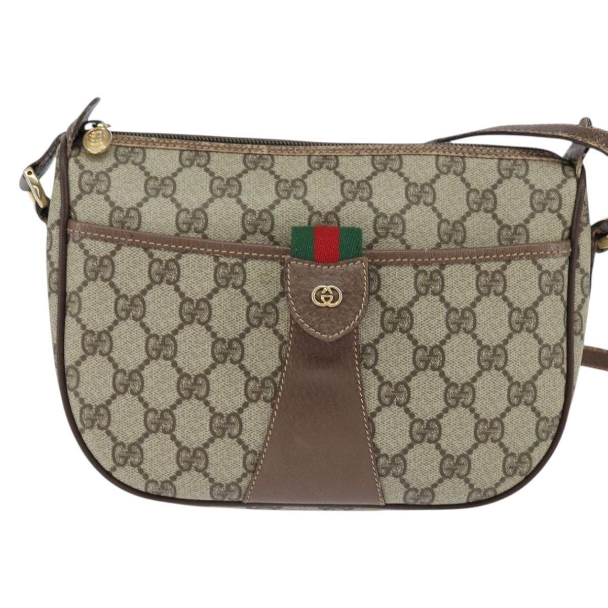 GUCCI GG Supreme Web Sherry Line Bag PVC Beige Gold 001 754 6177 Auth 150554