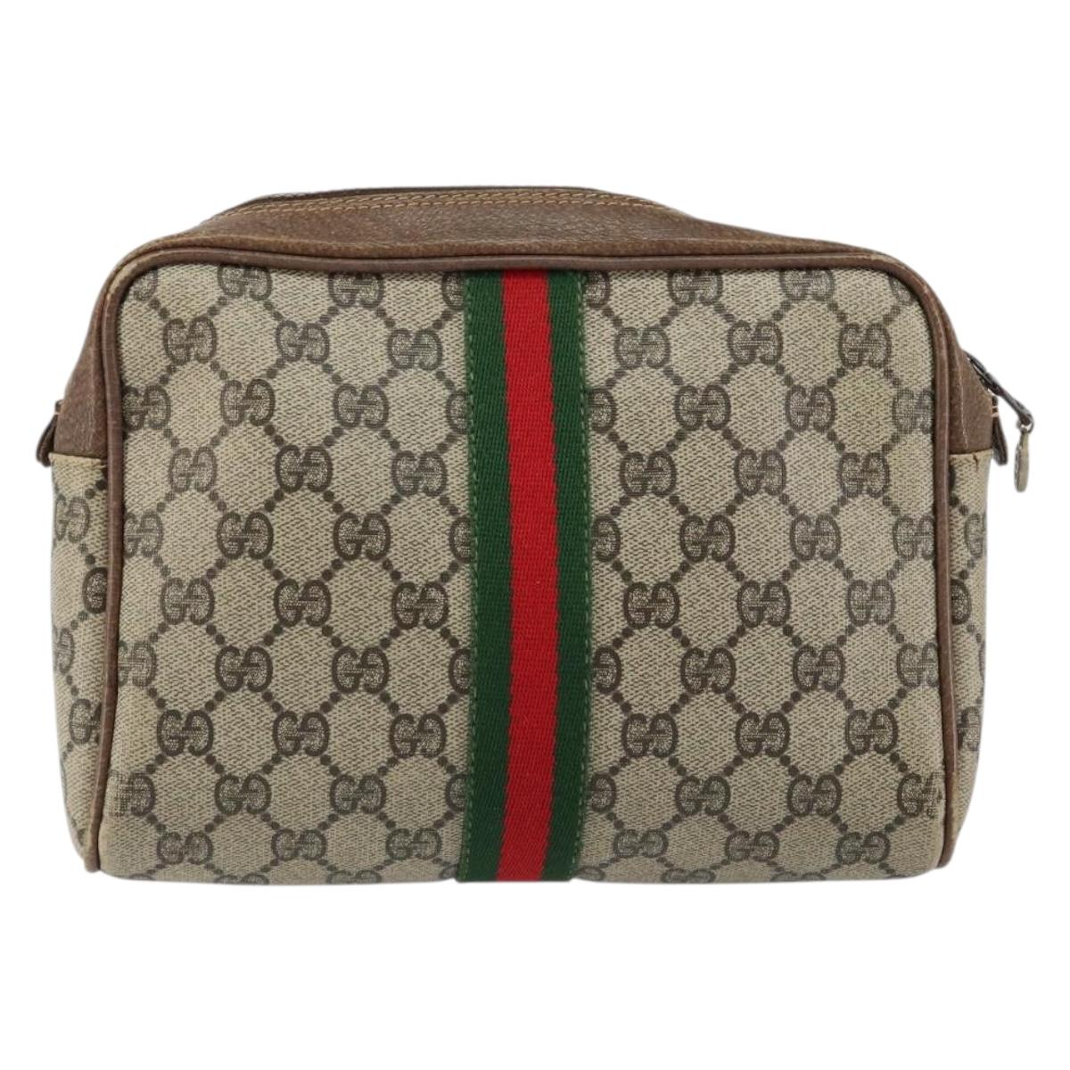 GUCCI GG Supreme Web Sherry Line Clutch Bag PVC Beige 27 004 998 Auth 150555