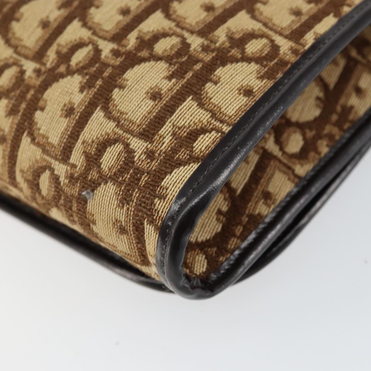 Christian Dior Trotter Canvas Shoulder Bag Beige Gold Auth 150566