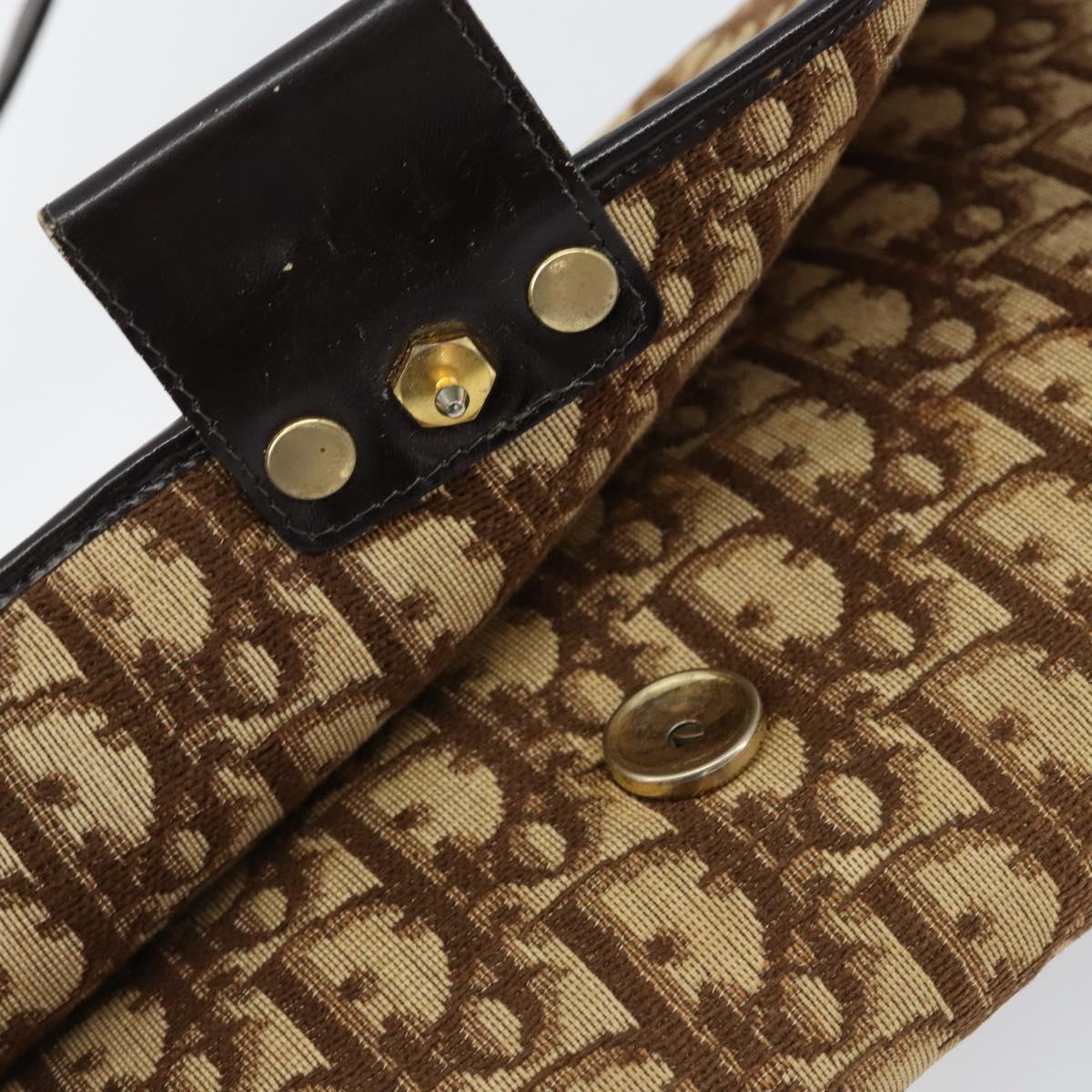 Christian Dior Trotter Canvas Shoulder Bag Beige Gold Auth 150566
