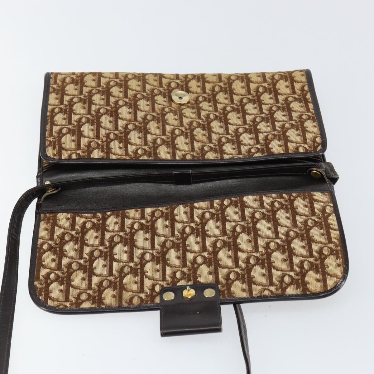 Christian Dior Trotter Canvas Shoulder Bag Beige Gold Auth 150566