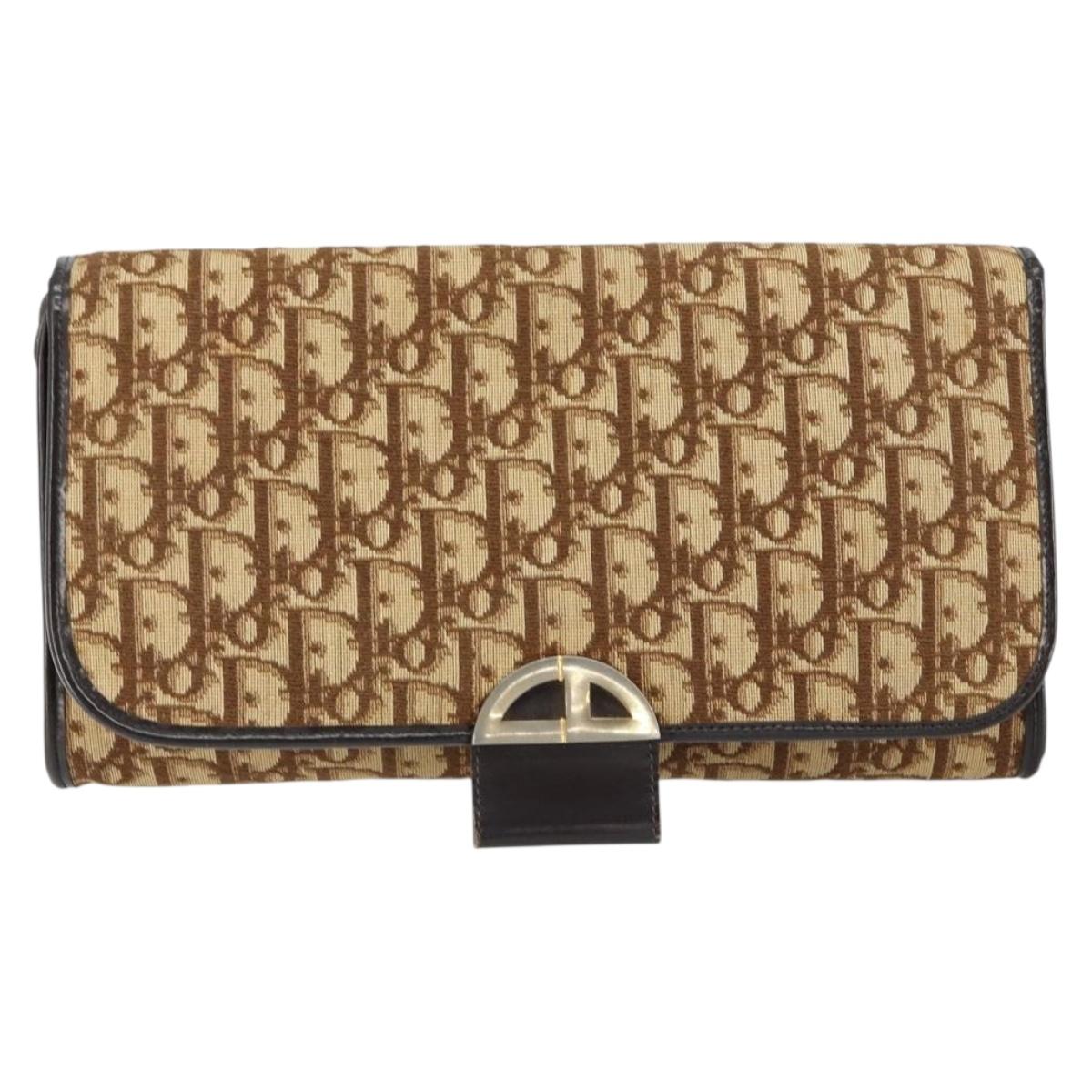 Christian Dior Trotter Canvas Shoulder Bag Beige Gold Auth 150566