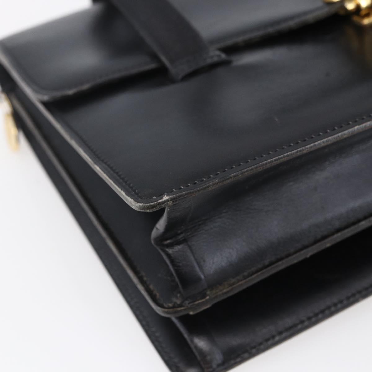 Christian Dior Hand Bag Leather Black Gold Auth 150570