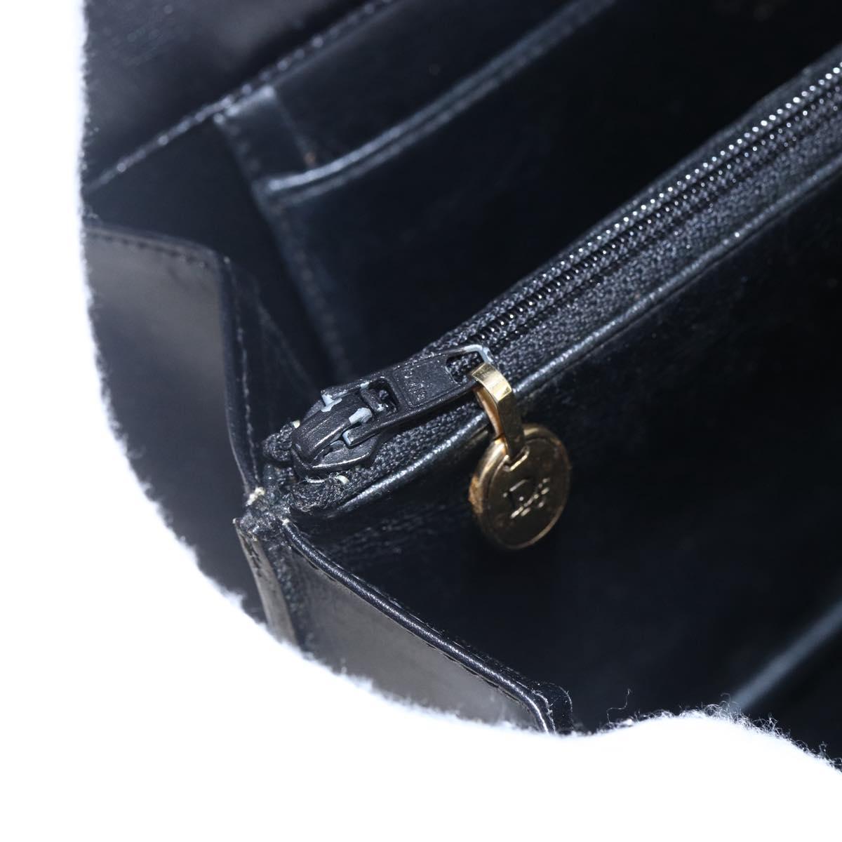 Christian Dior Hand Bag Leather Black Gold Auth 150570